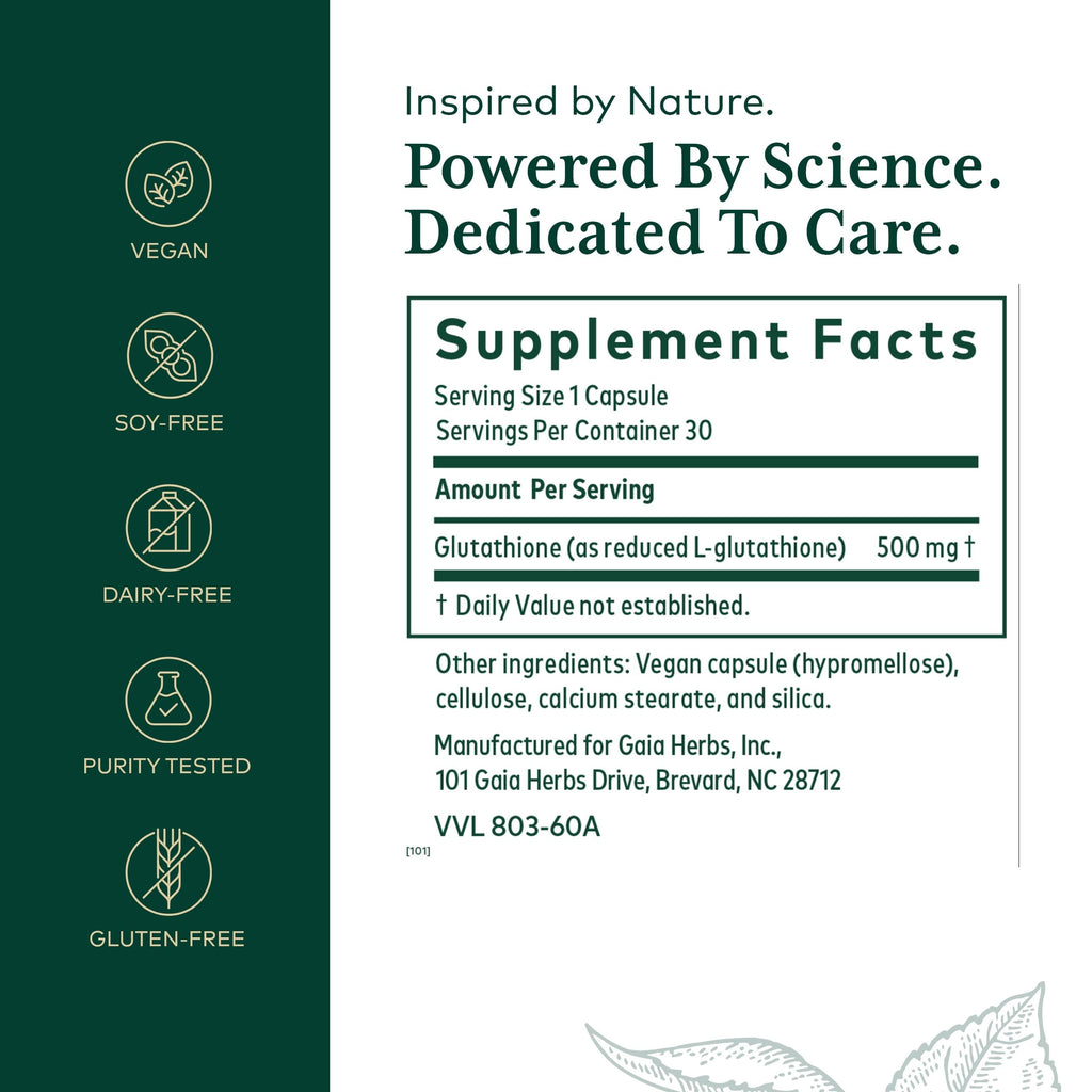GAIA HERBS PRO Glutathione 500 - Antioxidant Support | 30 Servings | Vegan & Gluten-Free