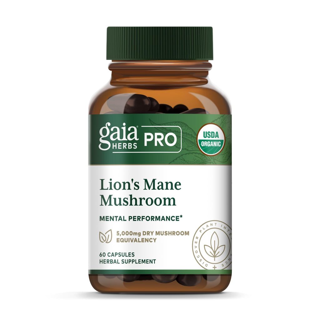 Gaia Herbs PRO Lions Mane Mushroom - Brain Health, 2,500mg/Serving, 60 Capsules, Organic