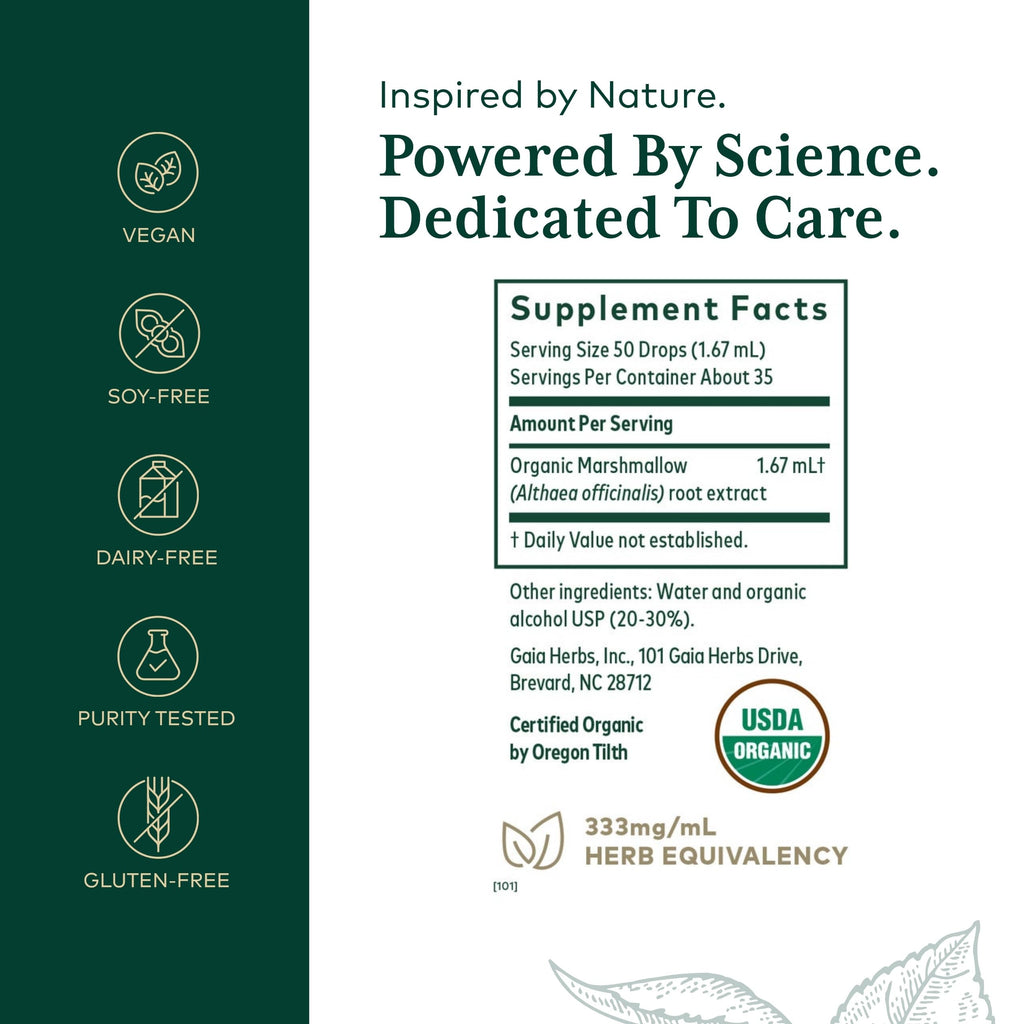 GAIA HERBS PRO Organic Marshmallow Root - Digestive Health Support Supplement* - GI Health Supplement* with Organic Marshmallow Root Extract - 2 fl oz (35 Servings)