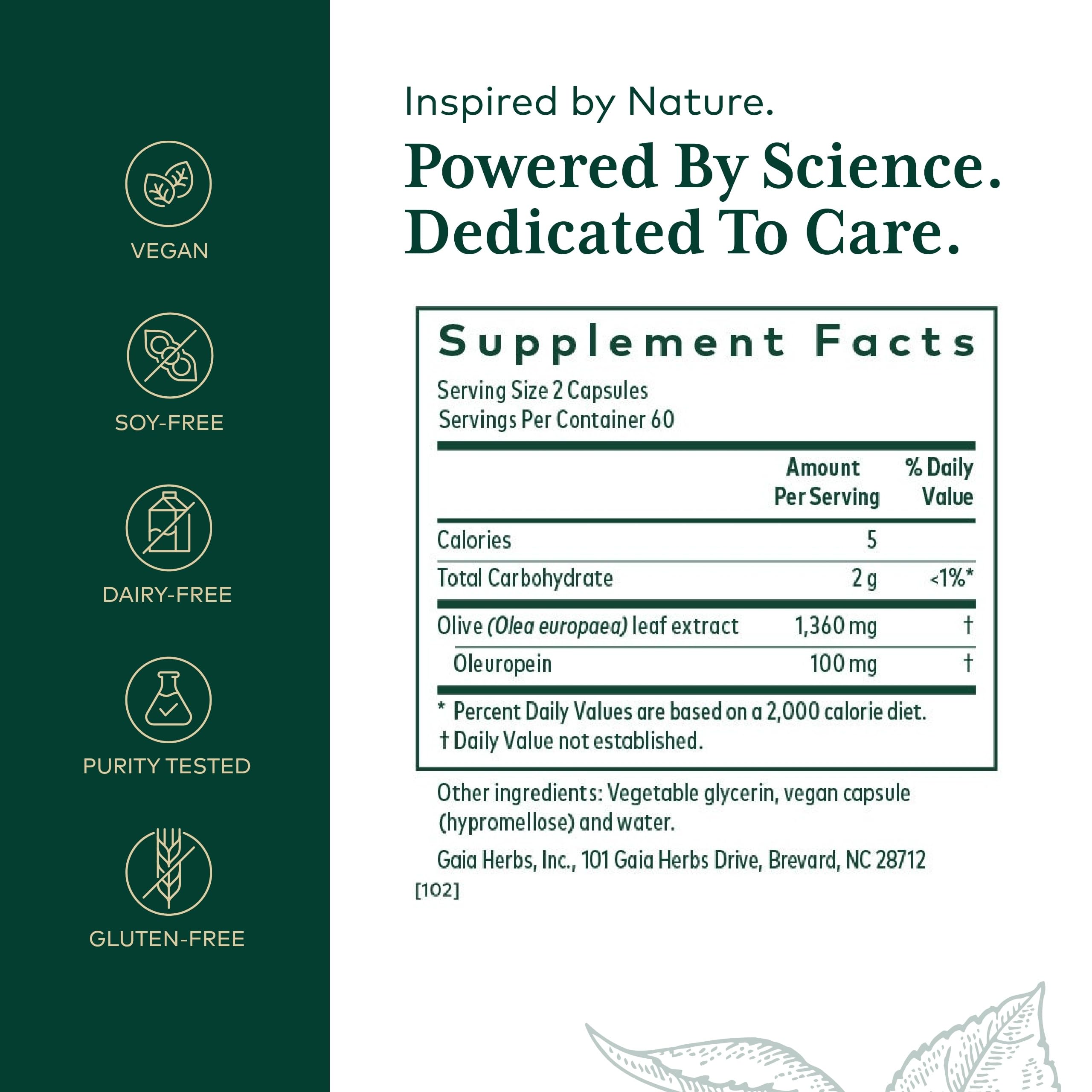 Gaia Herbs PRO Olive Leaf 1360 | Immune & Heart Health | Gluten-Free