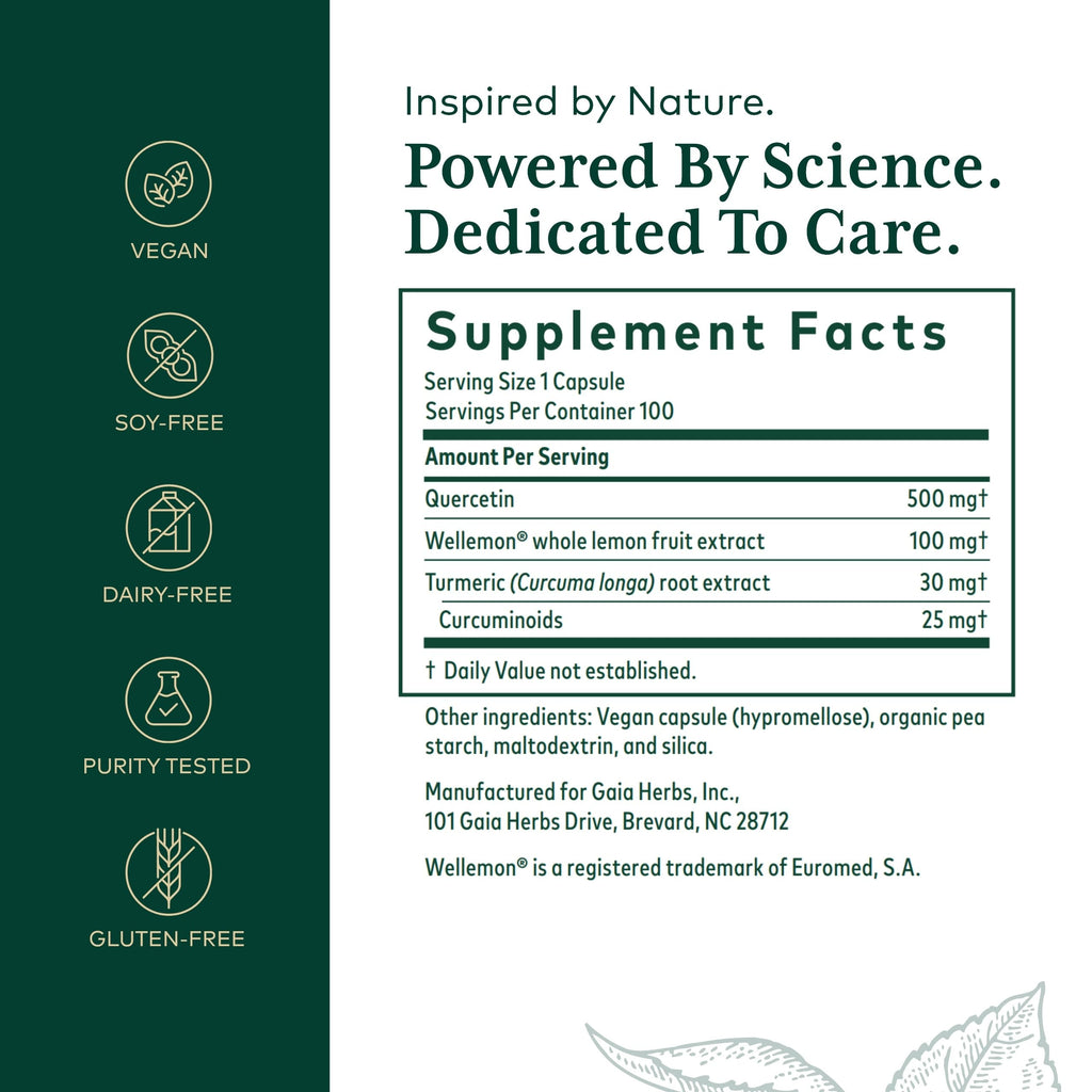 GAIA Herbs PRO Quercetin Synergy 500 – Immune & Cell Health, 100 Capsules