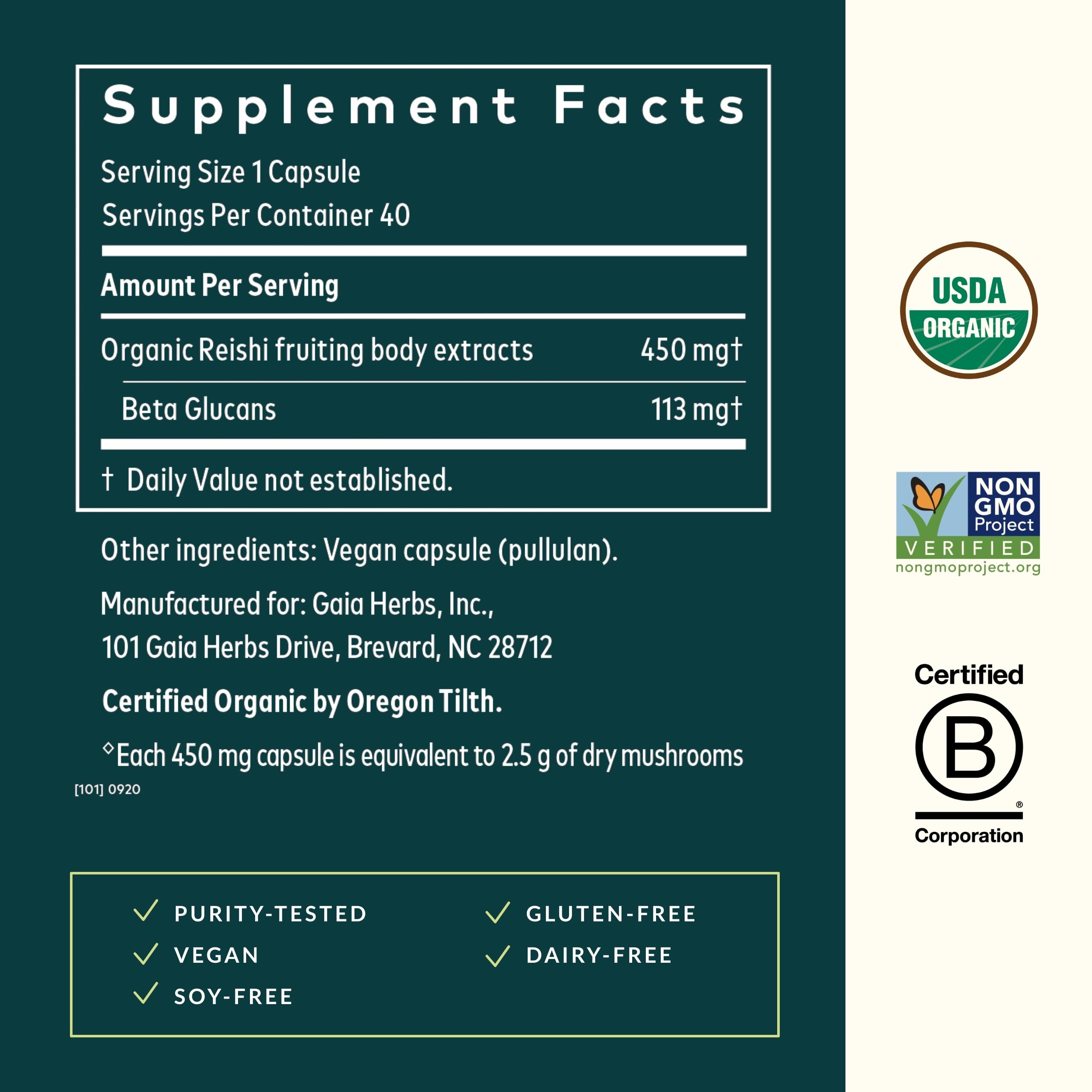 Gaia Herbs Reishi Mushroom: Immune & Heart Health | 40 Vegan Liquid Phyto-Capsules