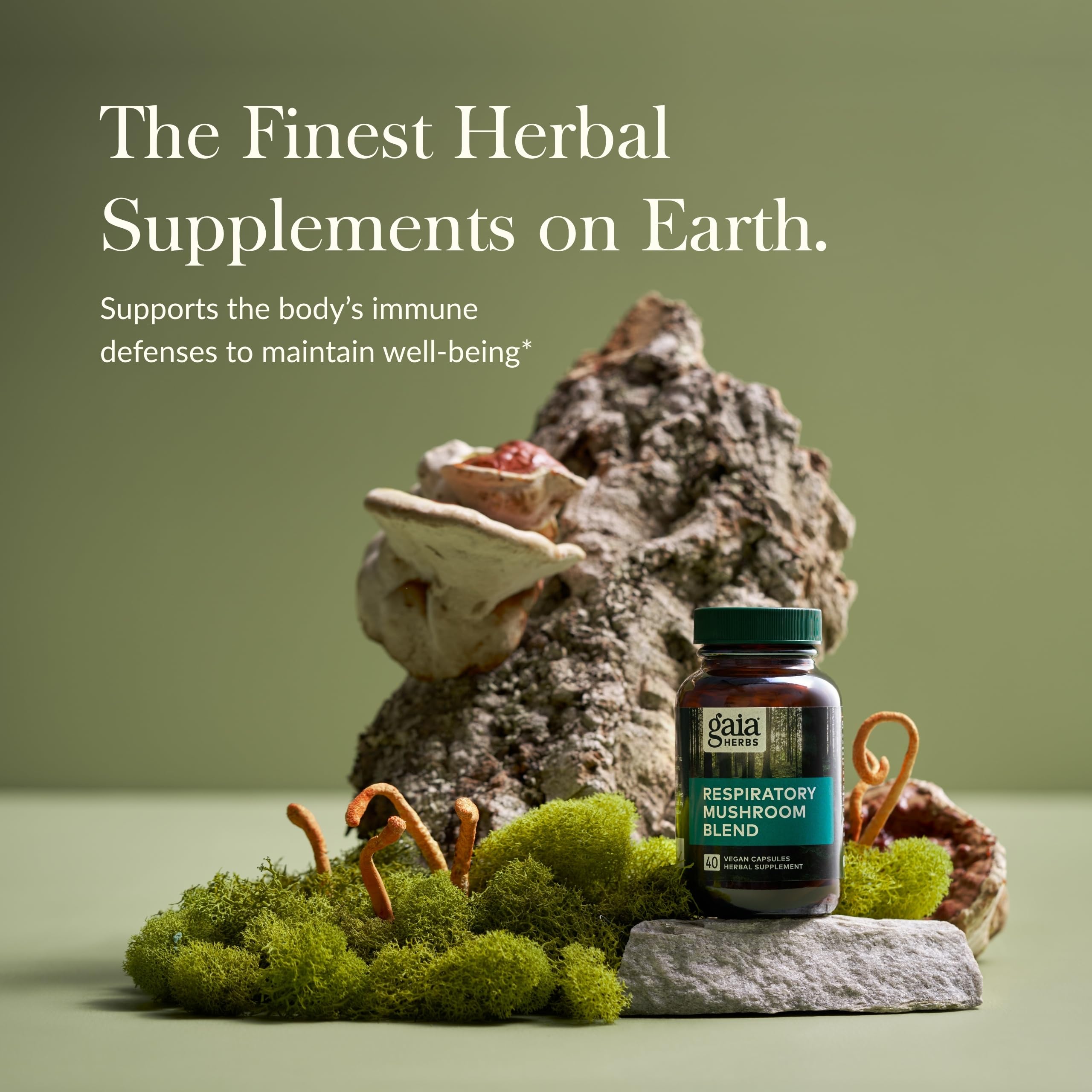 Gaia Herbs Respiratory Mushroom Blend - Immune Support & Lung Health (40 Vegan Capsules)