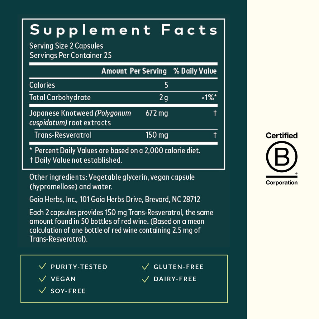 Gaia Herbs Resveratrol 150 mg – Beauty & Radiance Antioxidant Support (50 Liquid Phyto-Capsules)