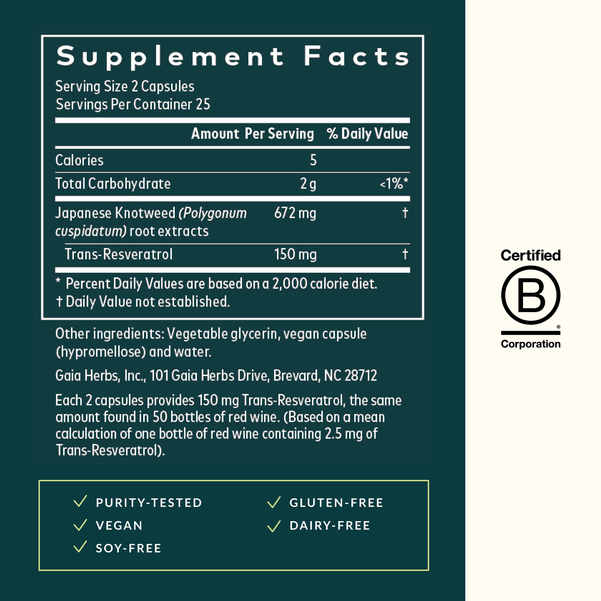 Gaia Herbs Resveratrol 150 mg – Beauty & Radiance Antioxidant Support (50 Liquid Phyto-Capsules)