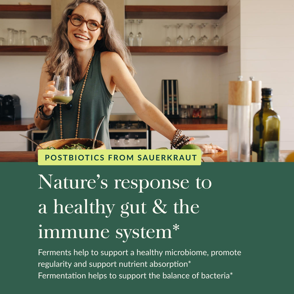 Gaia Herbs Sauerkraut Postbiotic - Natural Gut Health & Immune Support - 60 Vegan Capsules