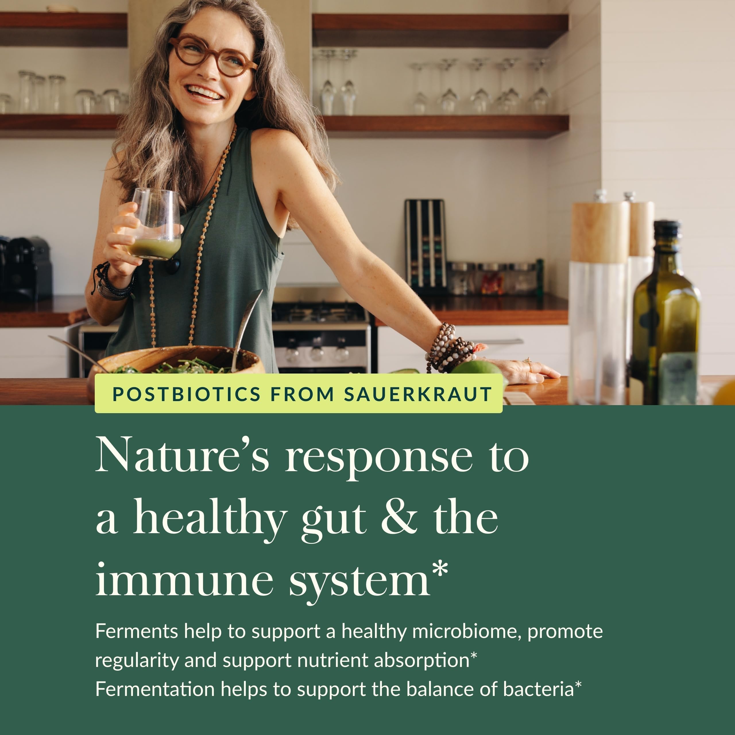 Gaia Herbs Sauerkraut Postbiotic - Natural Gut Health & Immune Support - 60 Vegan Capsules