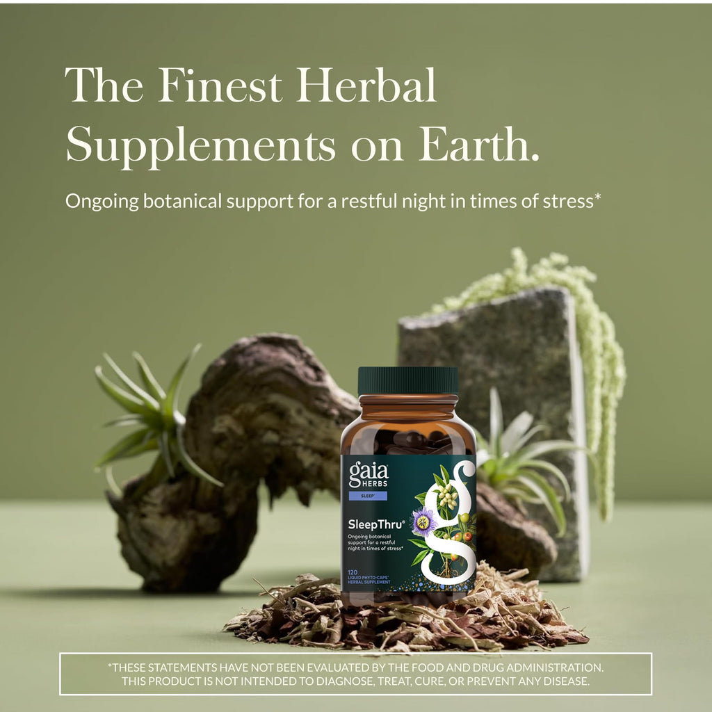 Gaia Herbs SleepThru – Sleep Support with Ashwagandha, Magnolia Bark, Passionflower & Jujube Date | 120 Vegan Liquid Phyto-Caps (60 Servings)