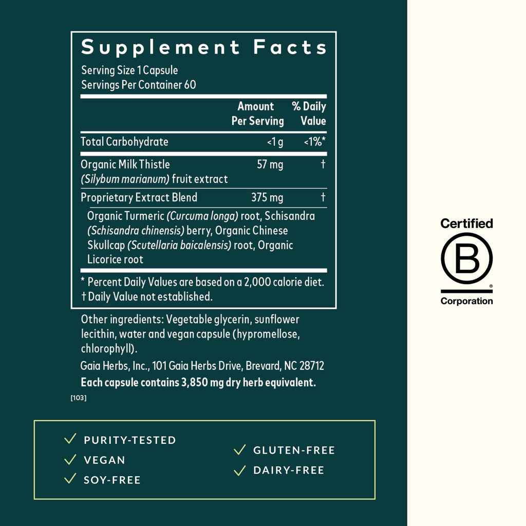 Gaia Herbs Liver Health - Liver Support with Milk Thistle, Turmeric, Schisandra & Licorice Root | 60 Vegan Liquid Phyto-Capsules (30-Day Supply)