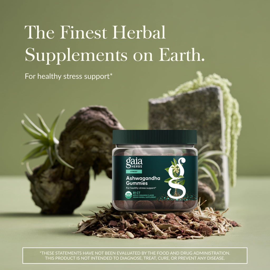 Gaia Herbs Organic Ashwagandha Gummies – Stress Support* | Cinnamon & Ginger | Gluten Free & Vegan | 81 Count