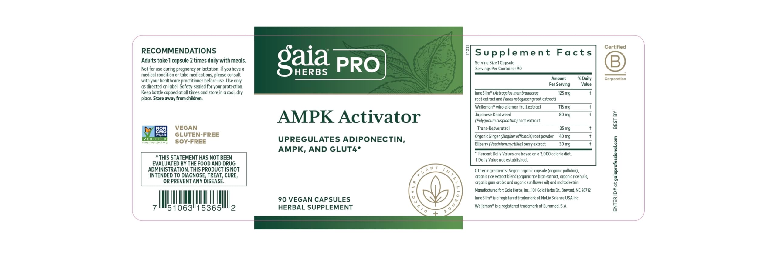 Gaia Herbs PRO AMPK Activator – Caffeine-Free Cellular Energy (90 Vegan Capsules)