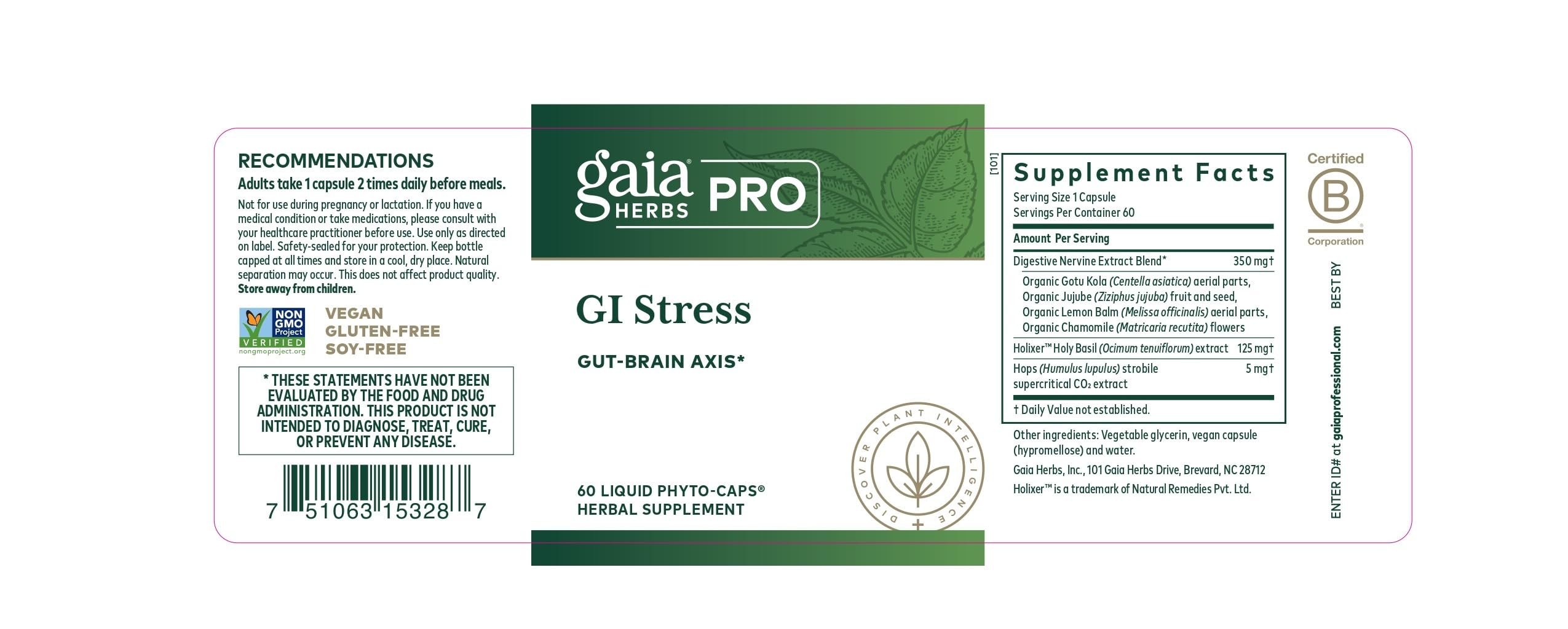 Gaia Herbs PRO GI Stress - Digestive Stress Support | 60 Liquid Phyto-Caps