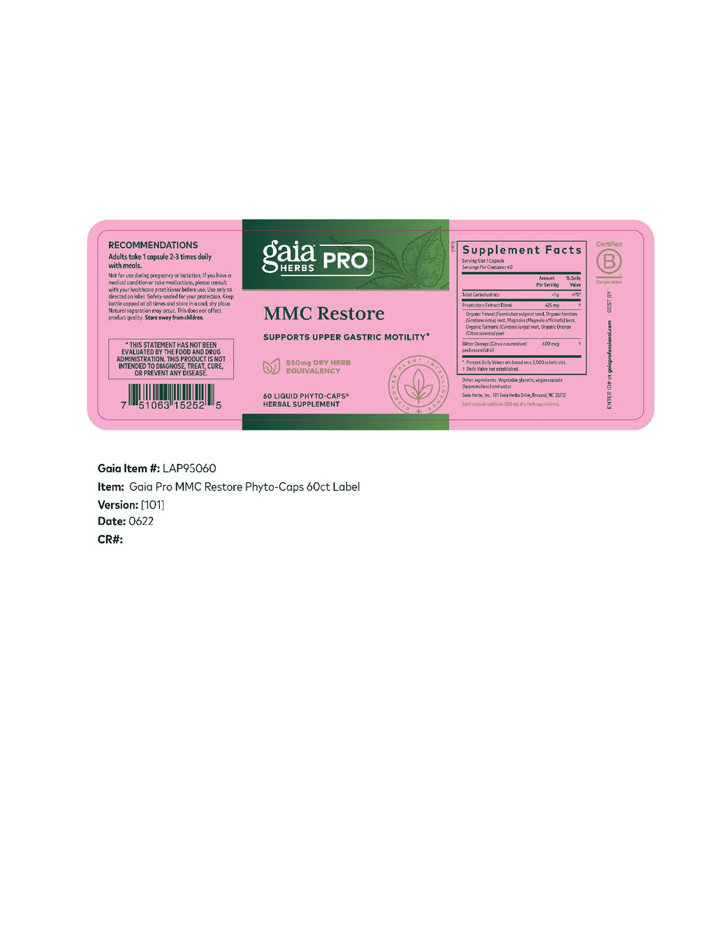 GAIA HERBS PRO MMC Restore – Digestive Health Support for Upper Gastric Motility (60 Servings)