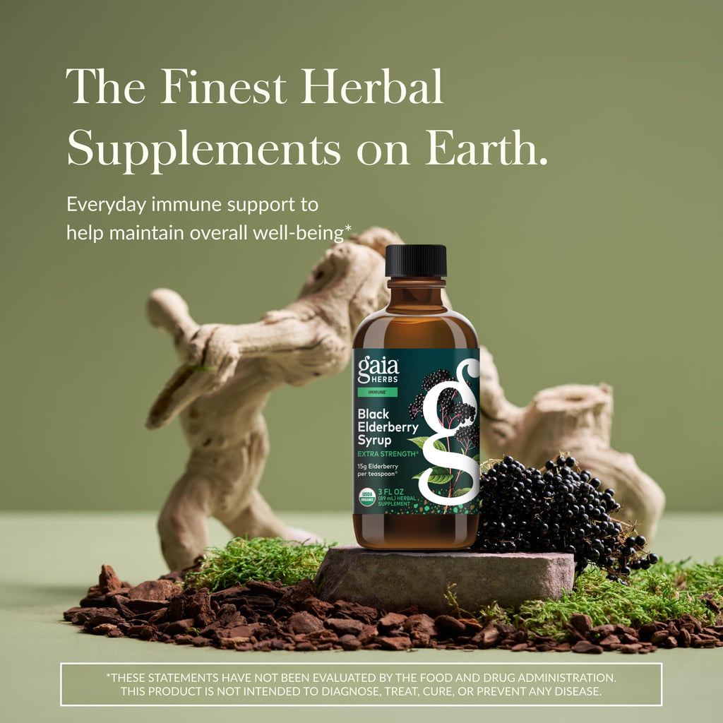 Gaia Herbs Black Elderberry Syrup - Organic Immune Support (3 oz, 18-Day Supply)