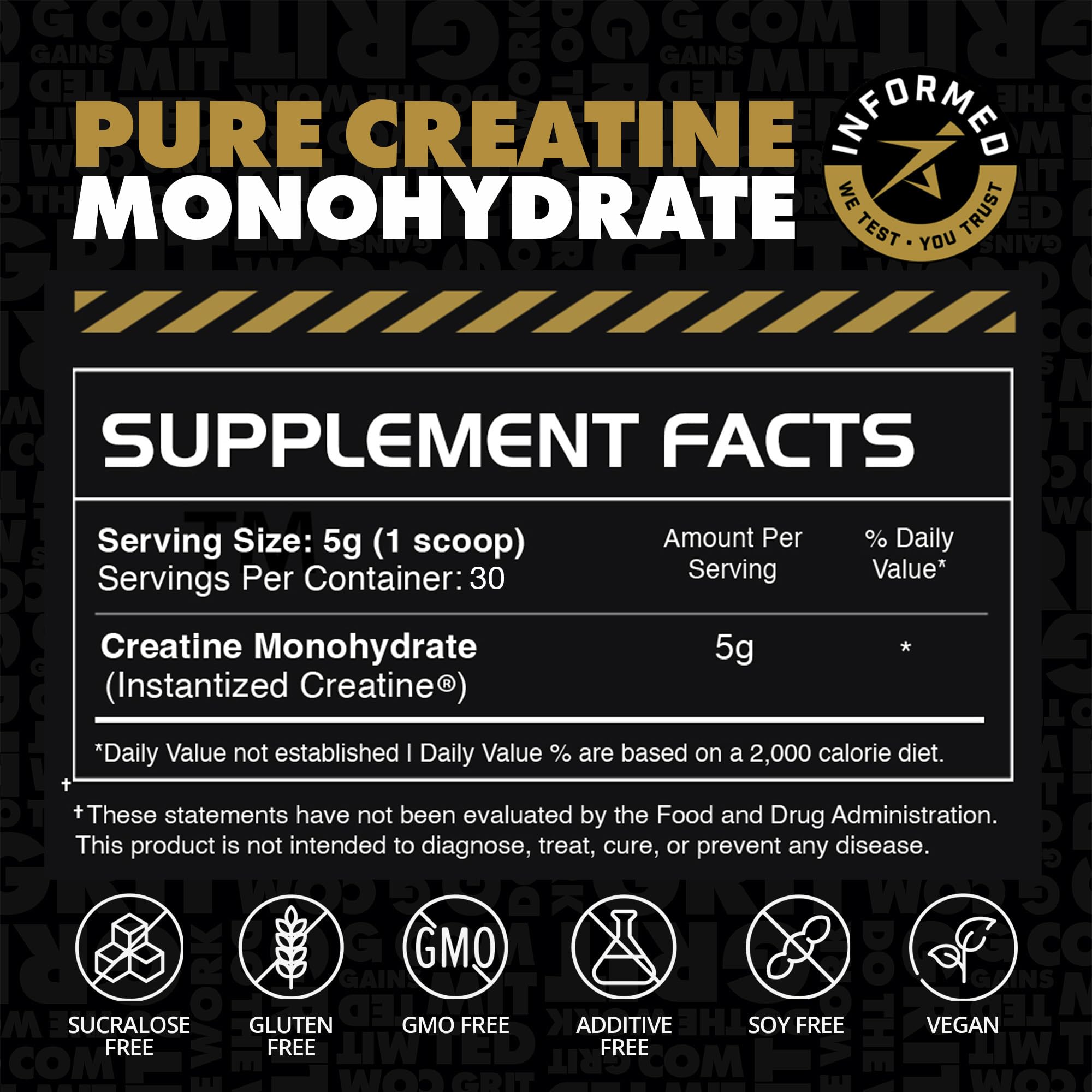 Gains in Bulk Instantized Creatine Monohydrate – Soluble, Unflavored Powder for Women and Men | 30 Servings