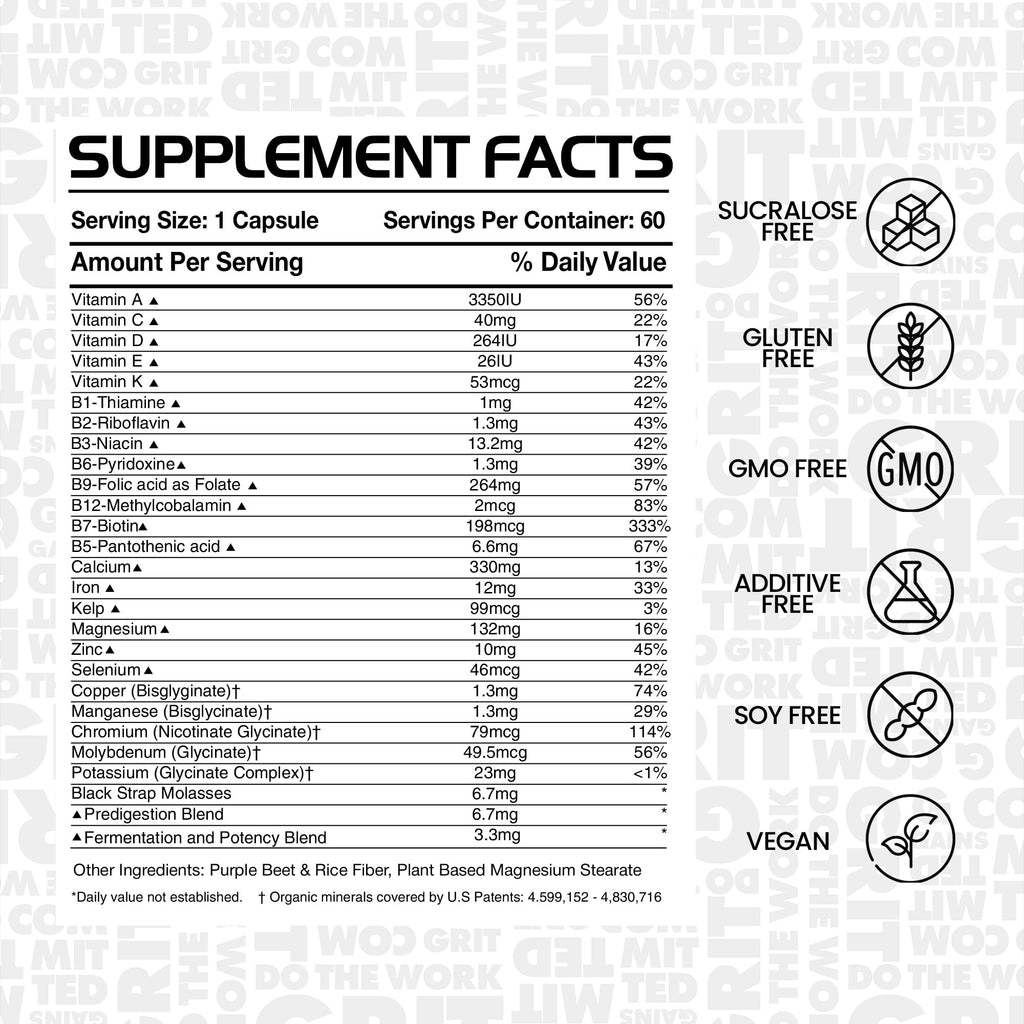 Gains in Bulk Square 1 Multivitamin with Organic Minerals – For Women & Men, 60 Capsules | Muscle Health, Performance & Immune Support