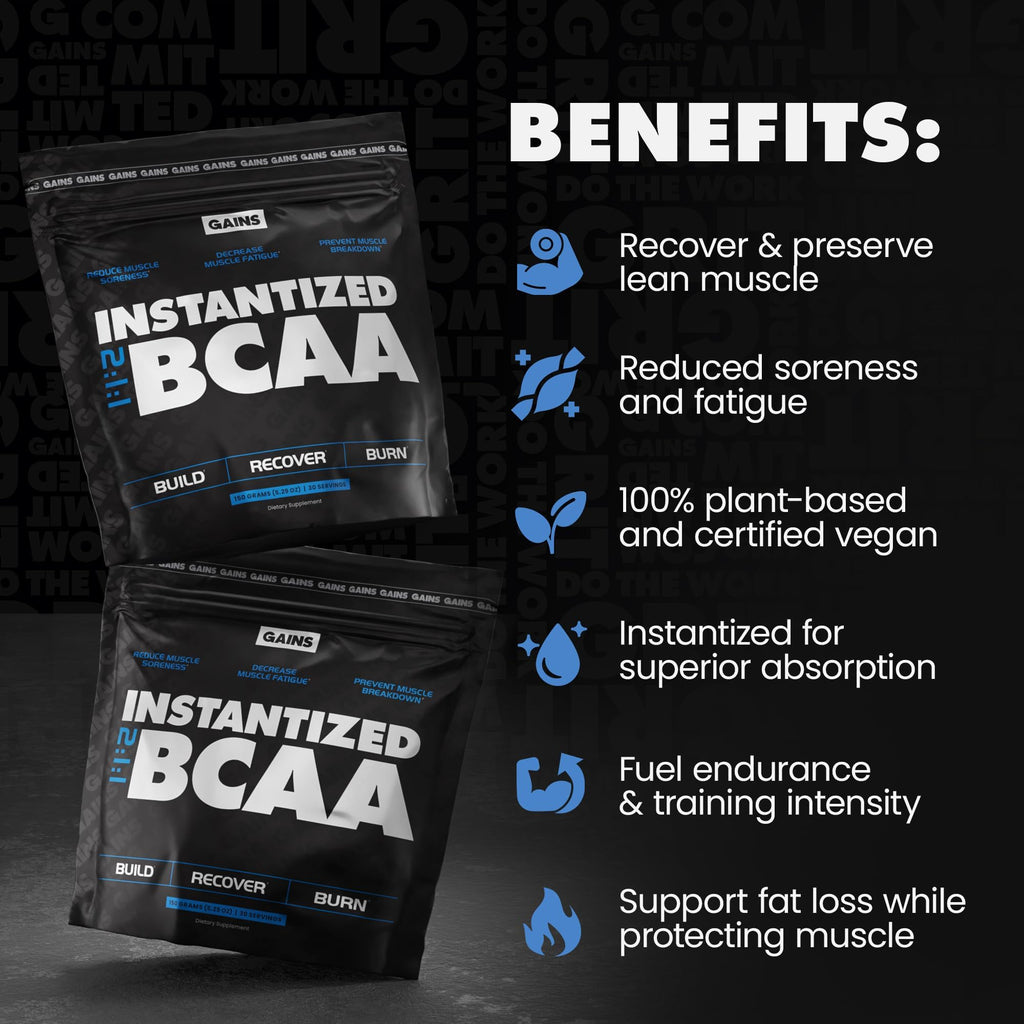 Gains in Bulk Plant-Based BCAA Powder – Vegan, Gluten-Free, Unflavored