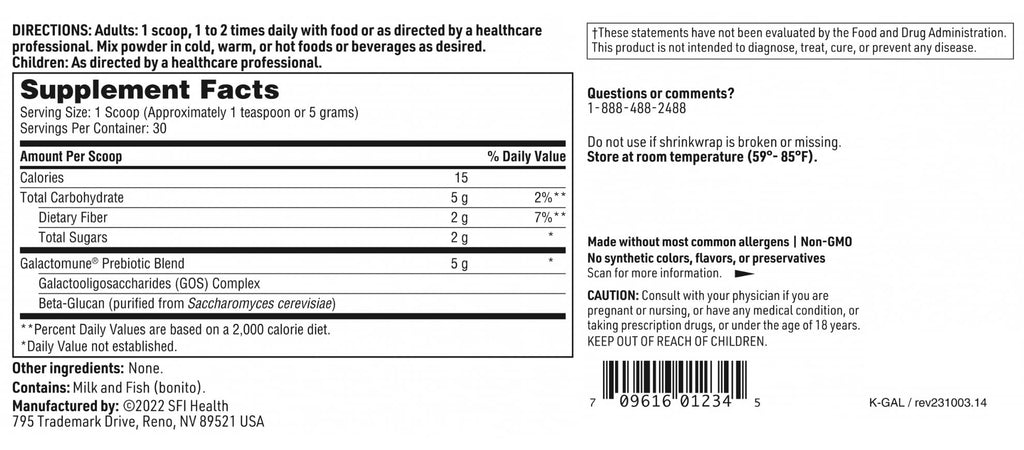 Klaire Labs Galactomune Powder – Immune Support, Prebiotic GOS + Beta-Glucan