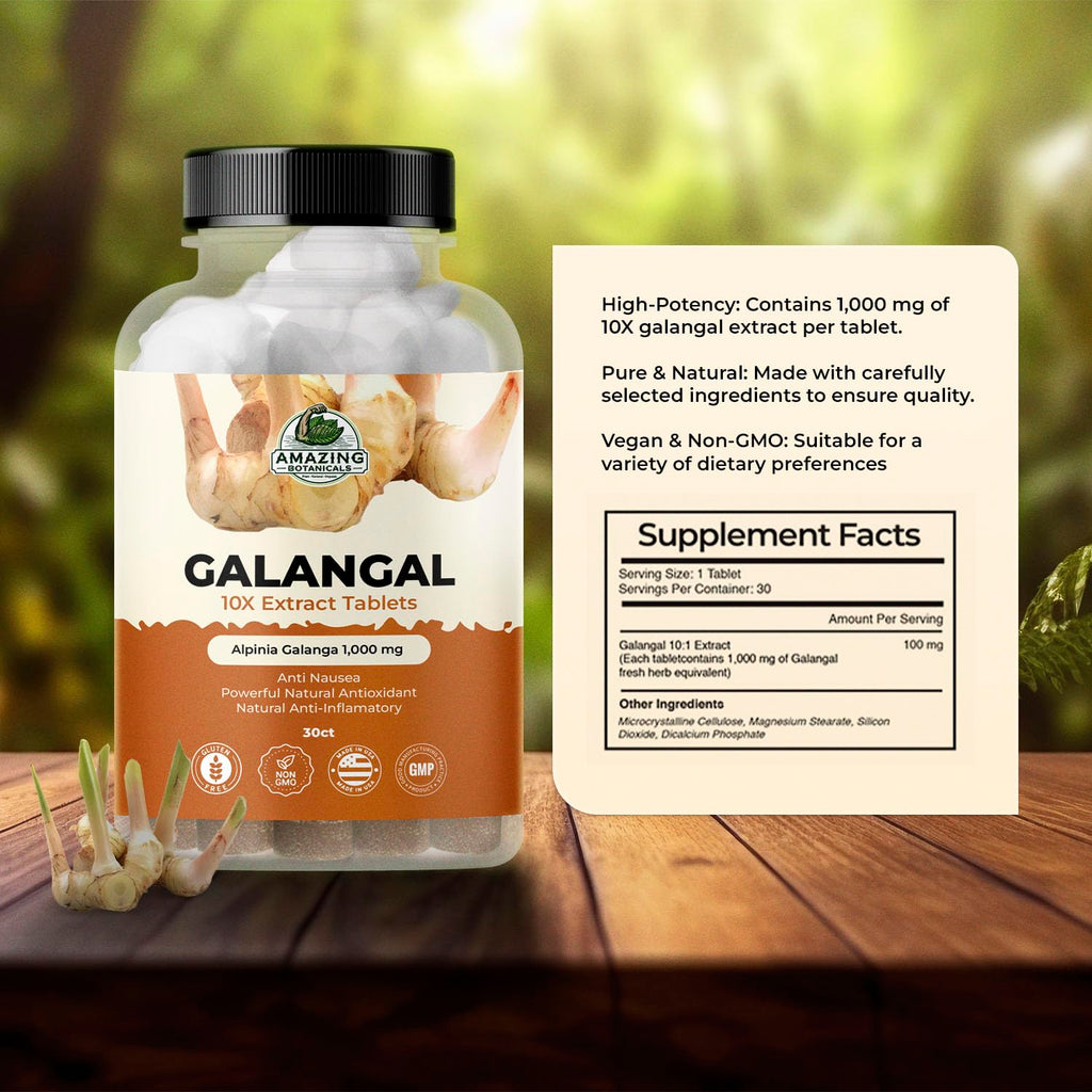 Galangal 10X Extract Tablets 1,000 mg – High-Potency Herbal Supplement – 30 Count – Vegan & Non-GMO