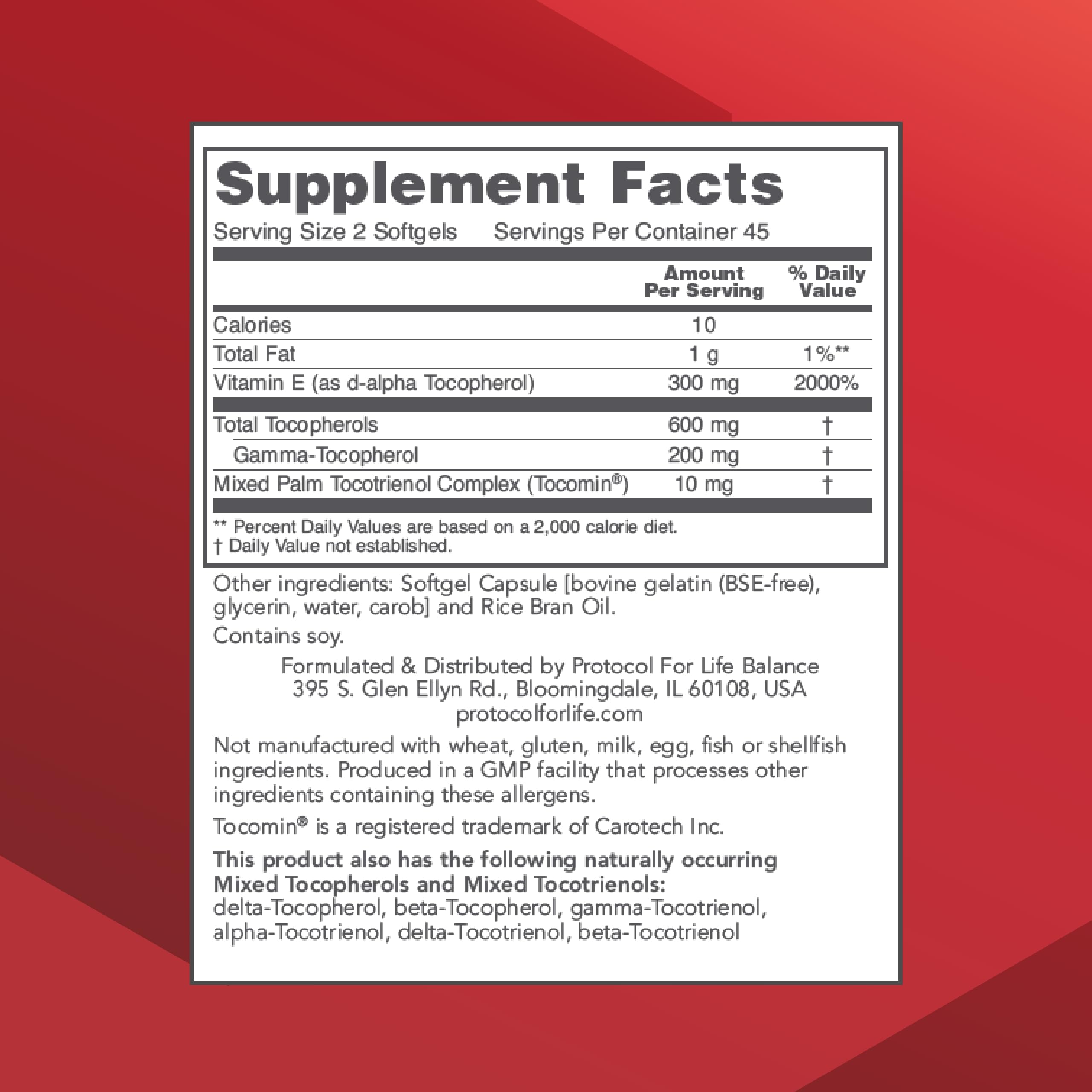 Protocol for Life Balance Gamma E Toco Complex - Vitamin E 300 mg | Antioxidant Support | Tocotrienols | Halal & Dairy Free | 90 Softgels