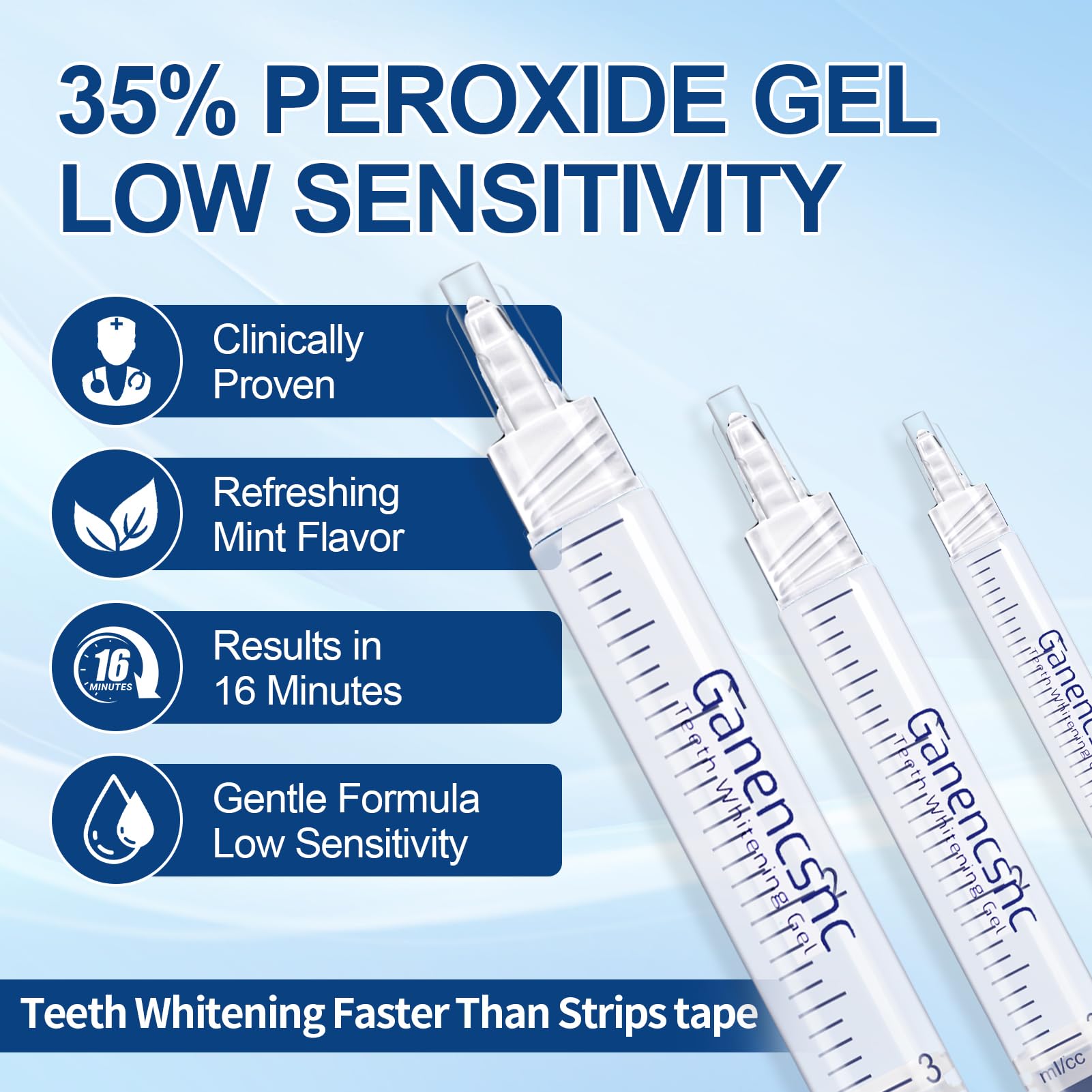 35% Ganencsnc 10-Pack Teeth Whitening Gel Refills – Gentle 35% Carbamide Peroxide Formula – Compatible with Teeth Whitening Kit, No Sensitive Teeth Whitener
