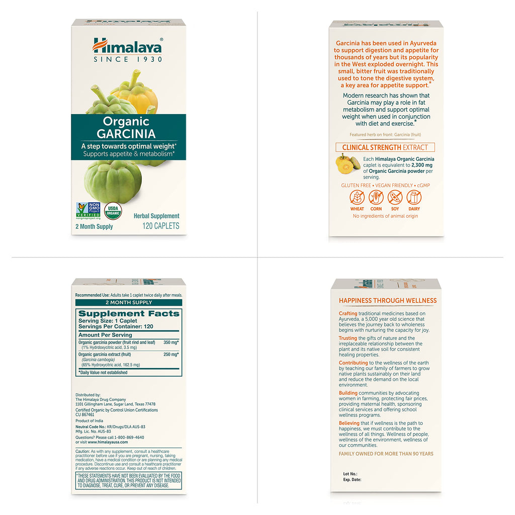Himalaya Organic Garcinia Cambogia – 600 mg, 120 Plant-Based Caplets | USDA Organic