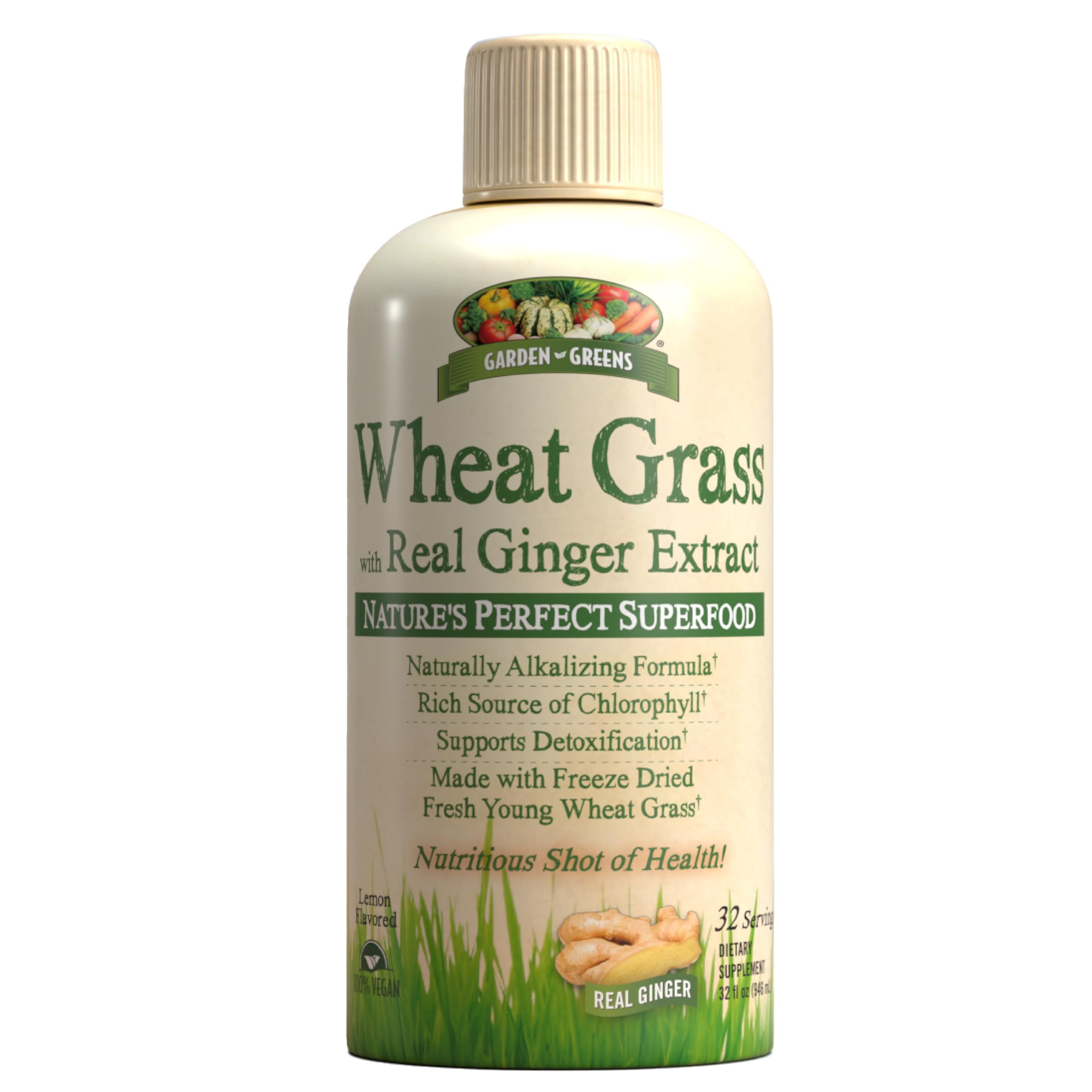 Garden Greens Wheat Grass Liquid with Ginger Extract – 32 Servings