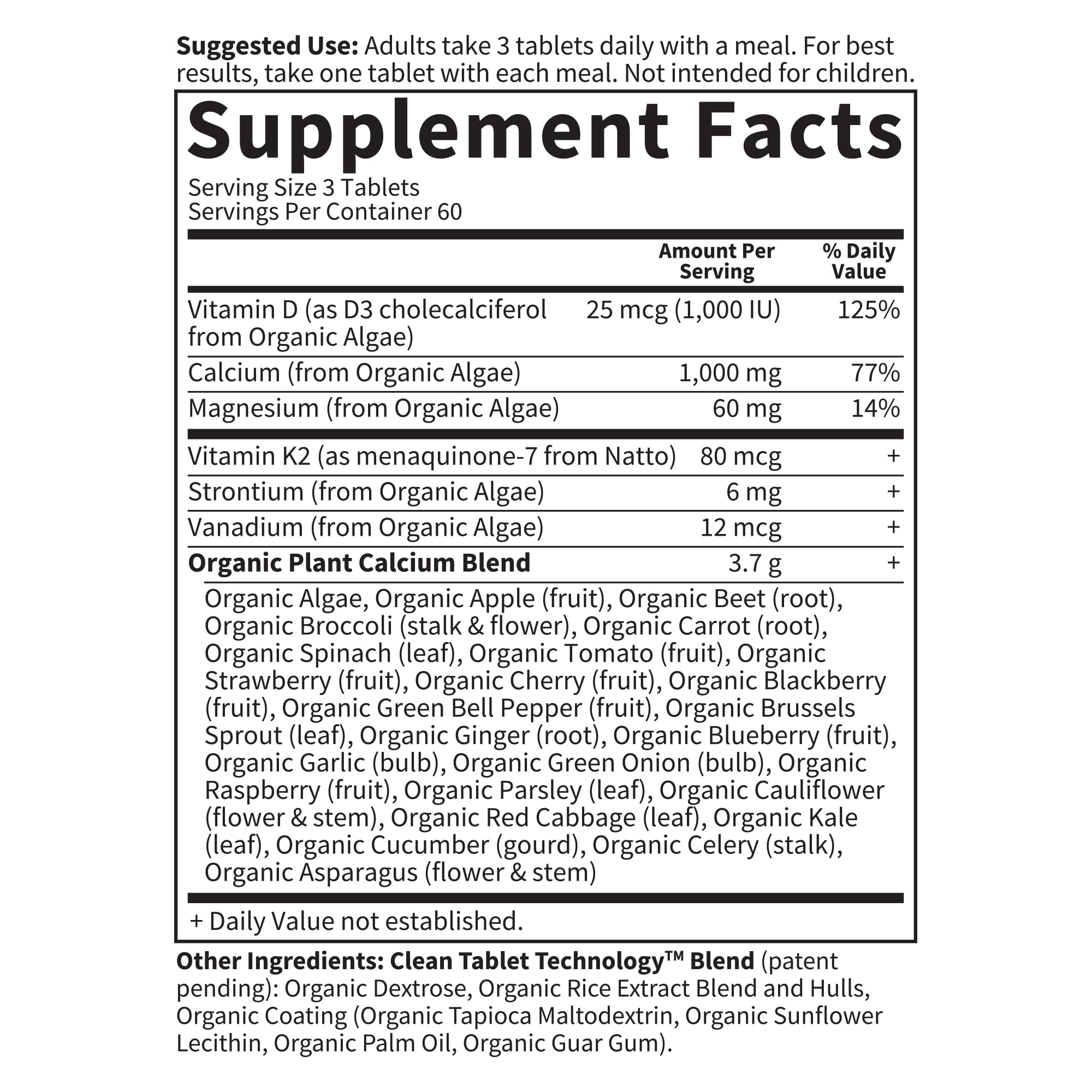 Garden of Life Plant-Based Calcium with Magnesium, D3 & K2 – Gluten-Free, 180 Count