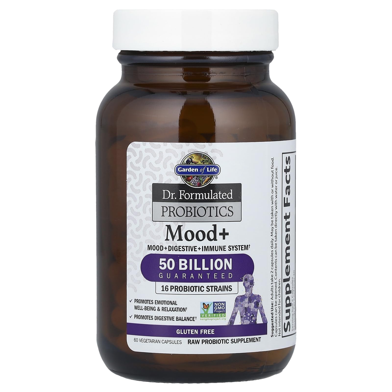 Garden of Life Mood+ Probiotic with Ashwagandha – 60 Veggie Caps, Gluten Free & Non-GMO