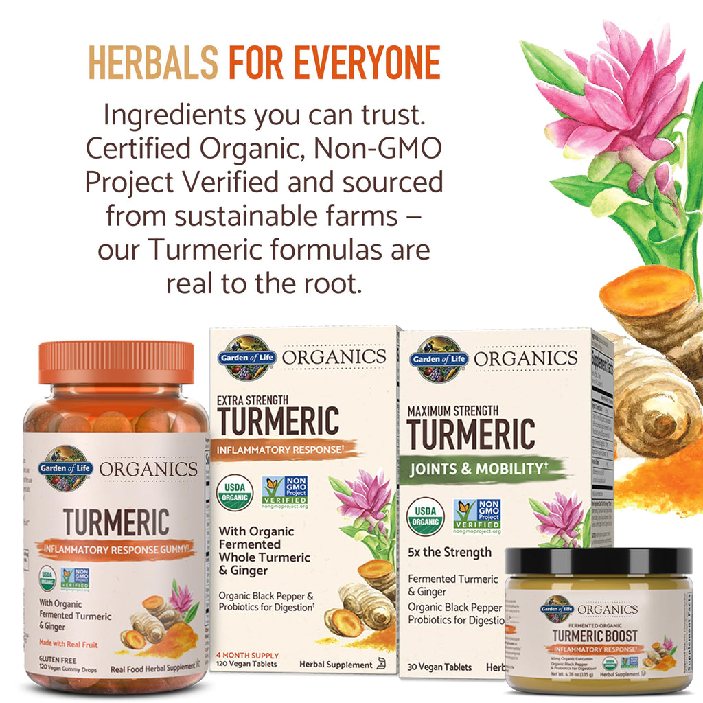 Garden of Life Organic Turmeric Extra Strength 100mg Curcumin – 120 Tablets
