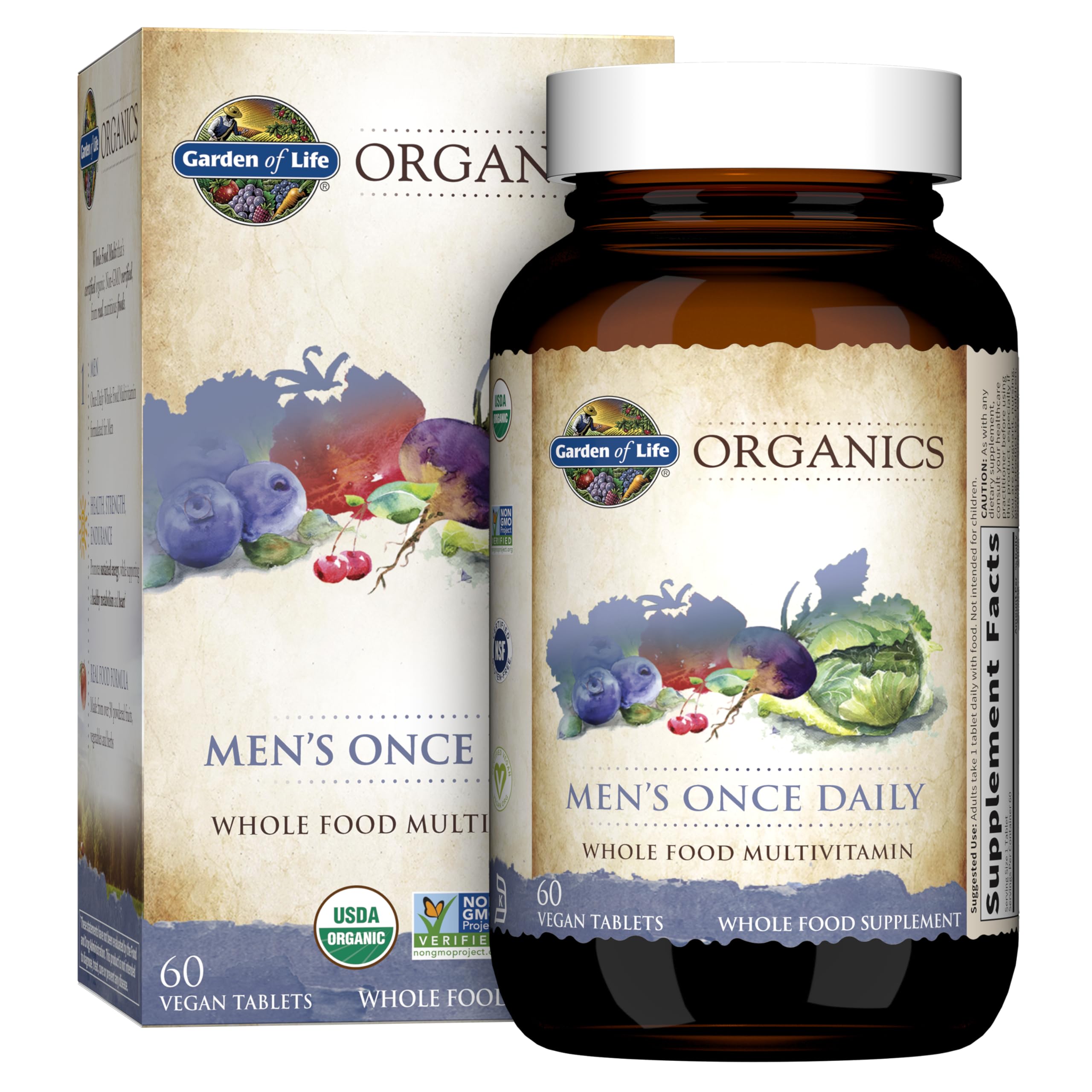 Garden of Life Once Daily Men's Multivitamin – Organic Vegan for Men, Prostate & Heart Support, 60 Tablets