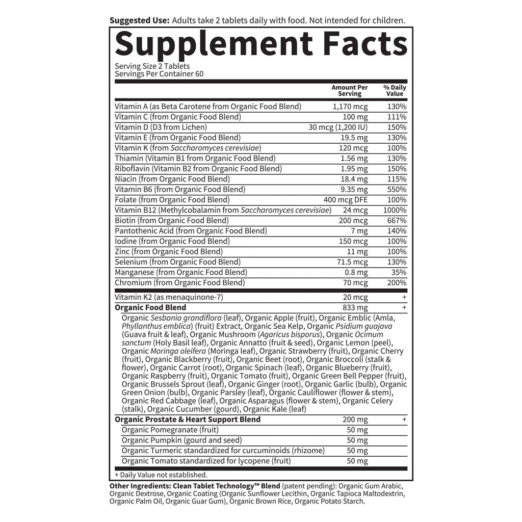 Garden of Life Organics Organics Whole Food Multivitamin for Men 40+ 120 Tablets | Vegan & Certified Organic