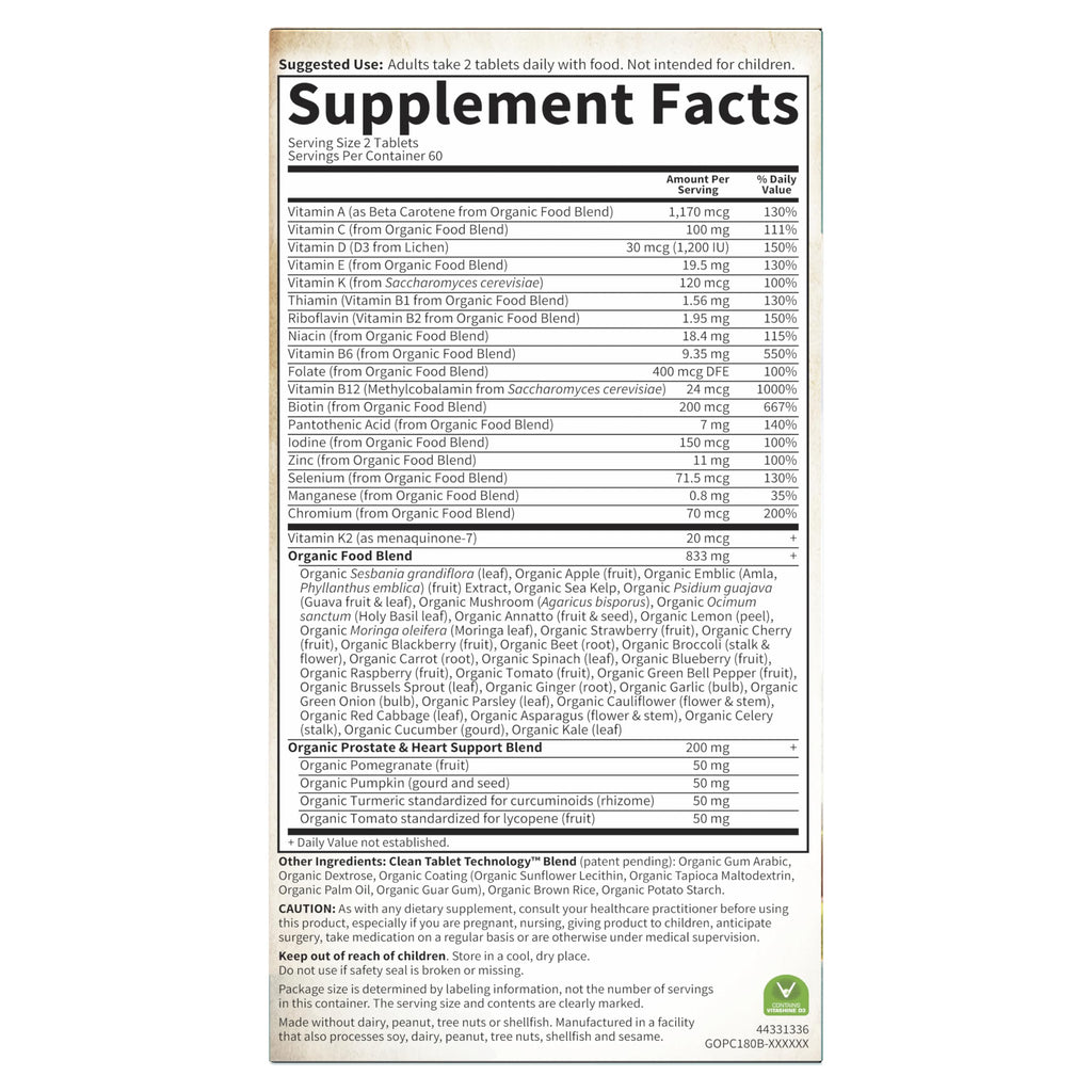 Garden of Life Organics Organics Whole Food Multivitamin for Men 40+ 120 Tablets | Vegan & Certified Organic