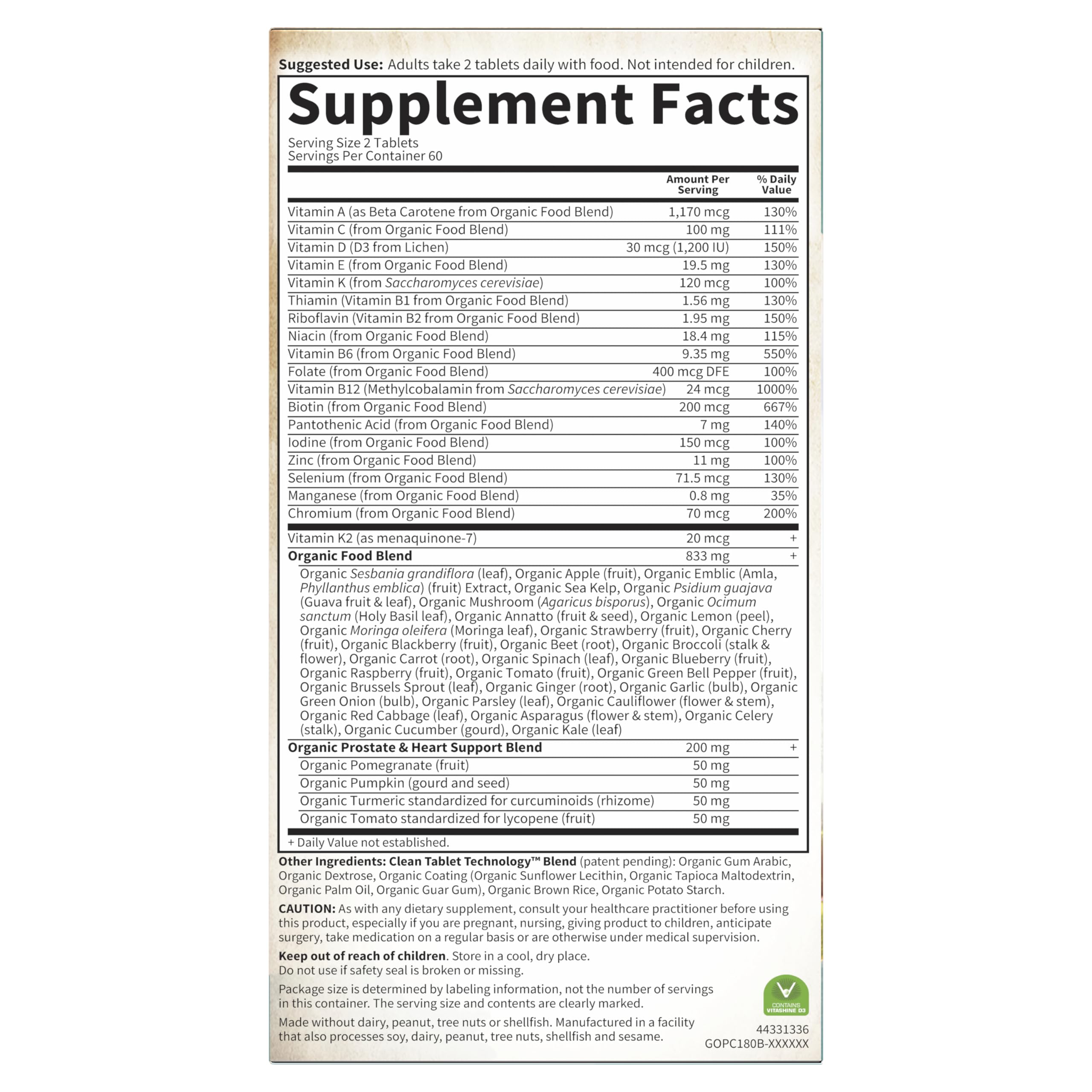 Garden of Life Organics Organics Whole Food Multivitamin for Men 40+ 120 Tablets | Vegan & Certified Organic