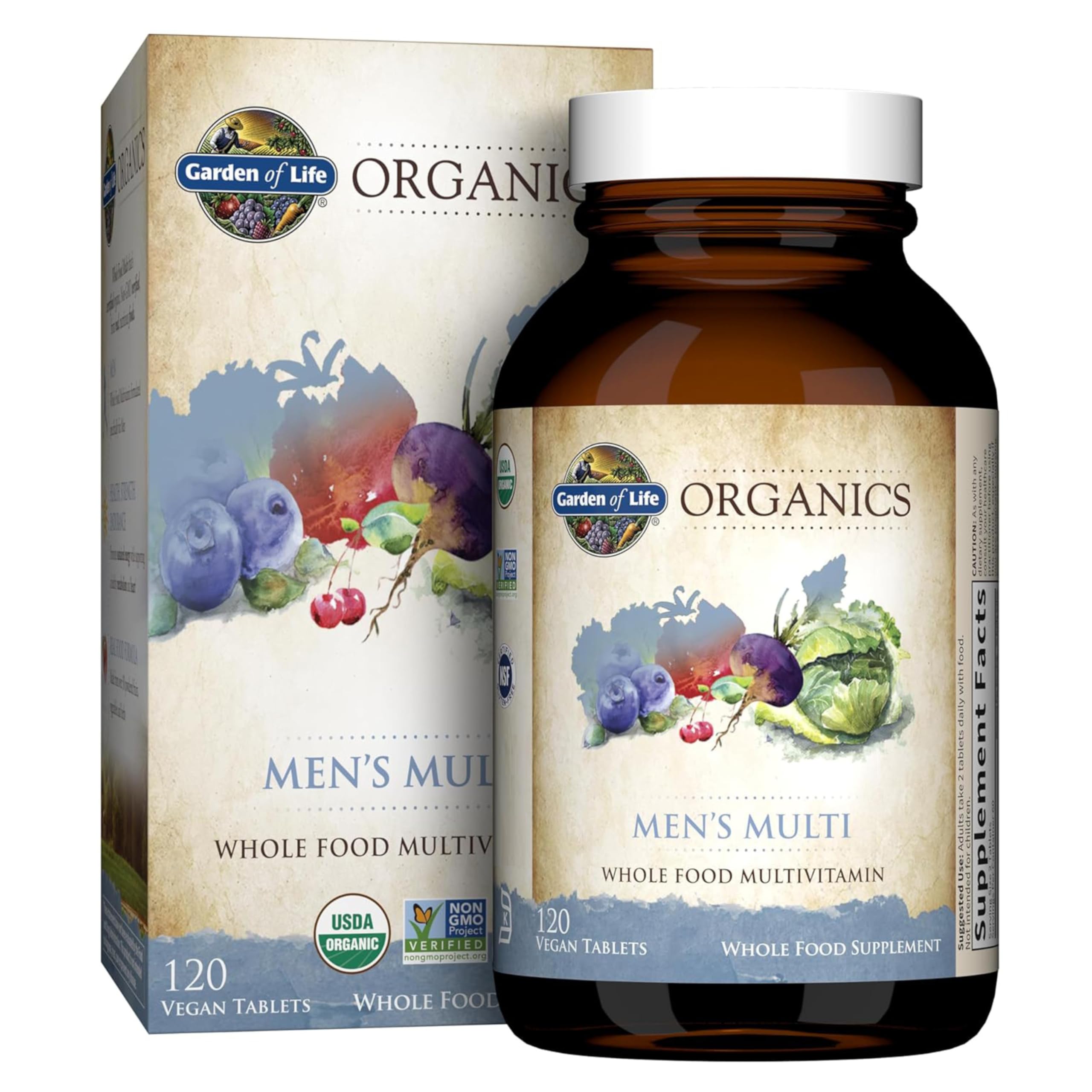 Garden of Life Organics Men's Multi – Certified Organic Vegan Multivitamin, 120 Tablets