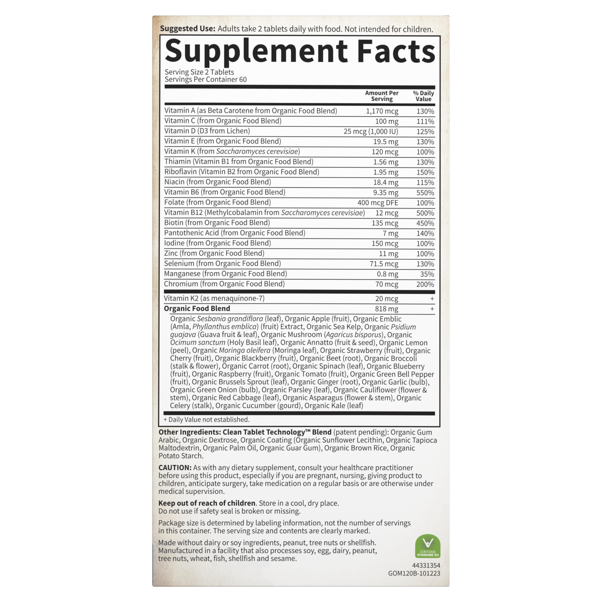 Garden of Life Organics Men's Multi – Certified Organic Vegan Multivitamin, 120 Tablets