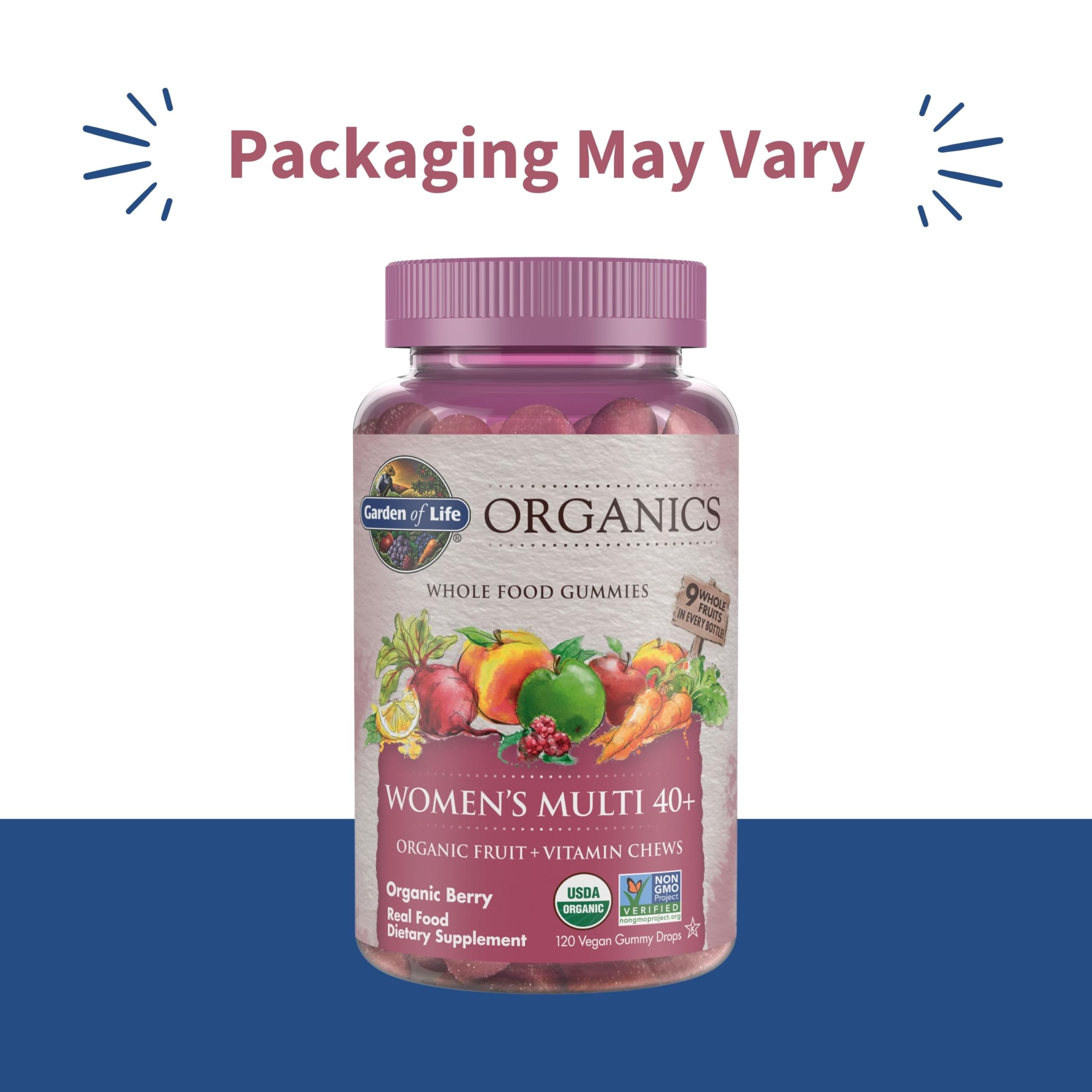 Garden of Life Organics Women 40+ Gummies – Organic Berry | Non-GMO, Vegan | 120 Real Fruit Gummies