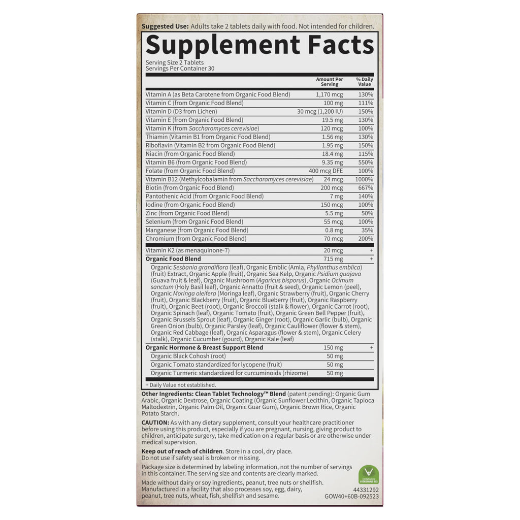 Garden of Life Organics Women 40+ Multivitamin – 60 Tablets, Vegan & Organic