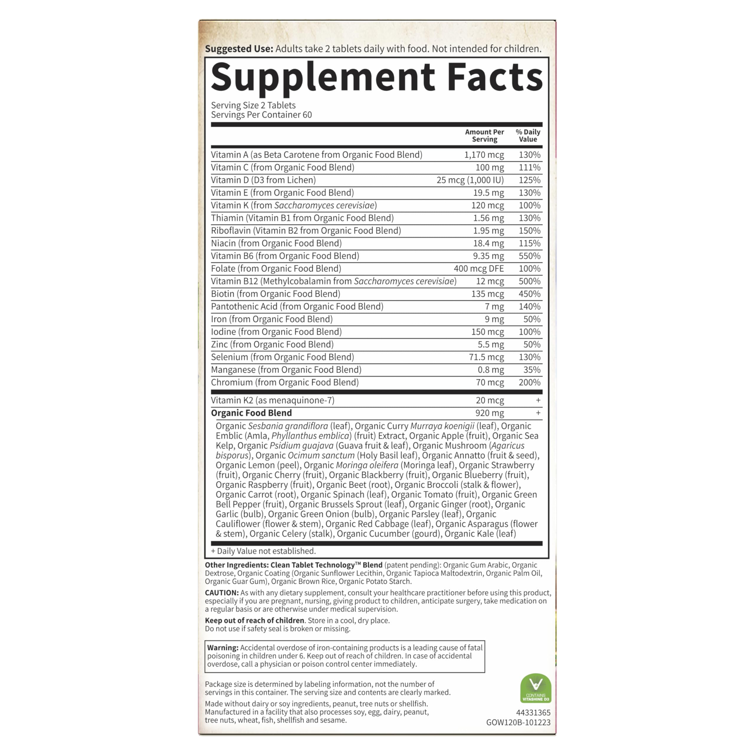 Garden of Life Organics Women’s Multi – Vegan Whole Food Multivitamin (120 Tablets)