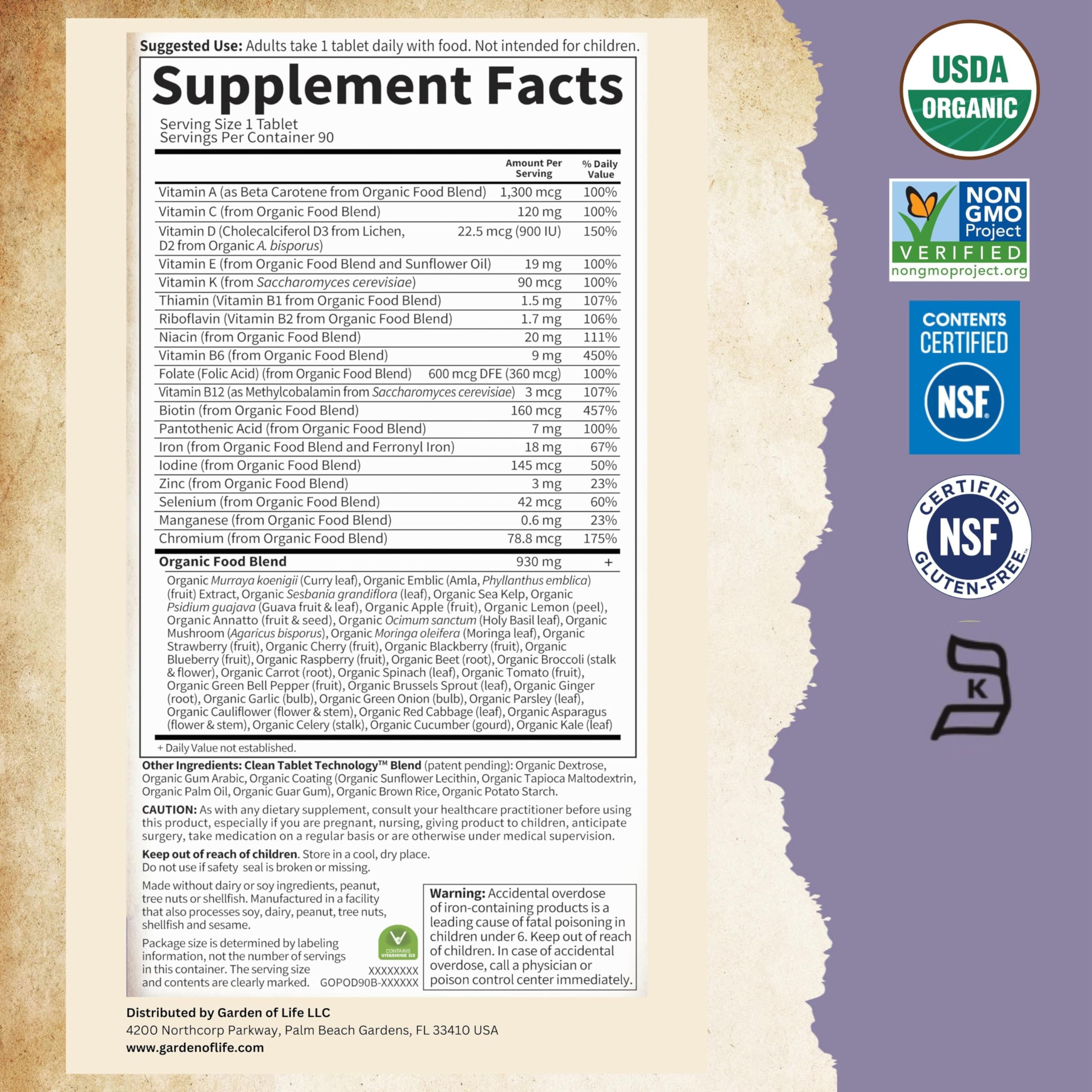 Garden of Life Prenatal Vitamins for Women – Organic Folate, Vegan, Non-GMO, 90-Day Supply