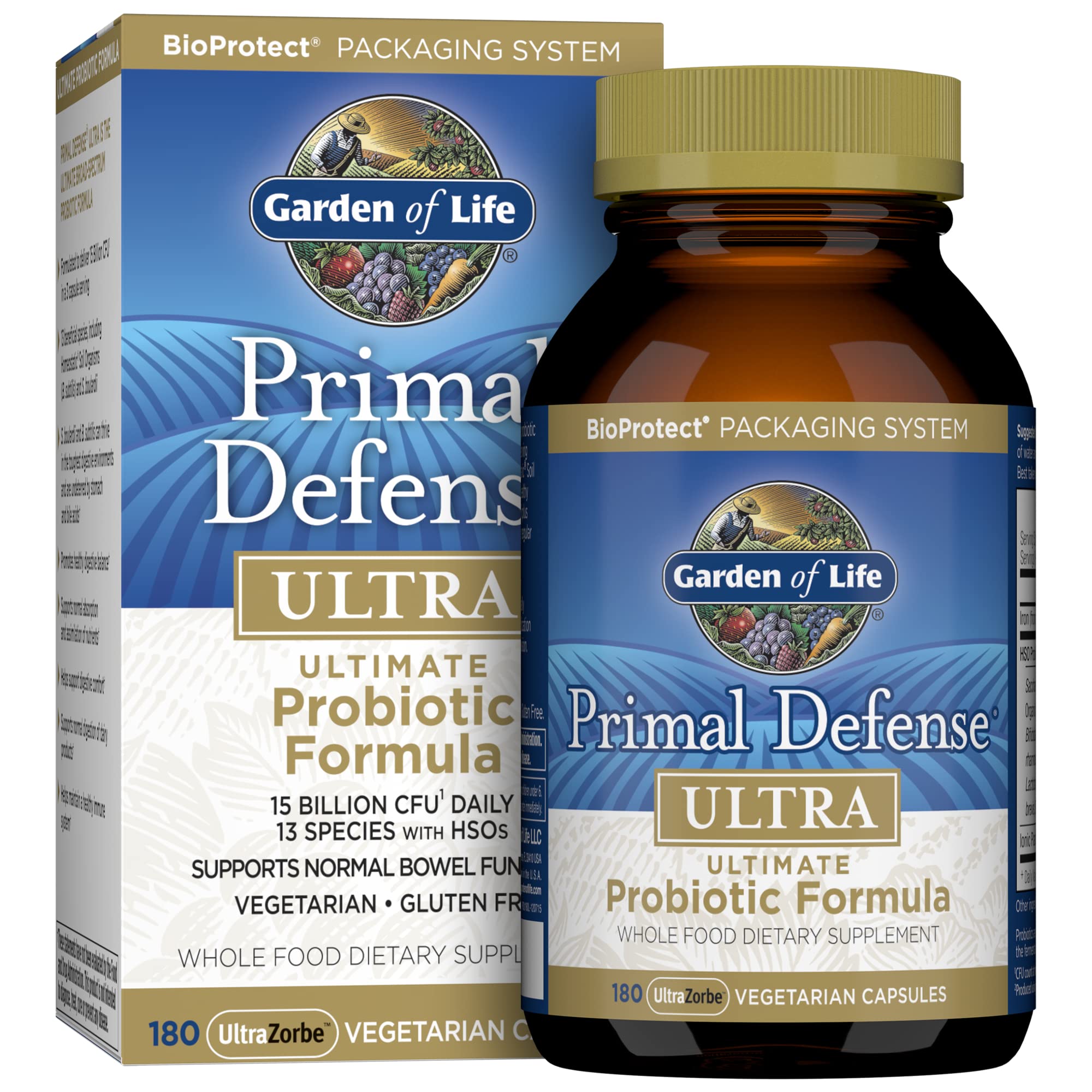 Garden of Life Primal Defense Ultra Probiotics – 15B CFU, 13 Strains, 180 Capsules | Vegetarian & Gluten Free