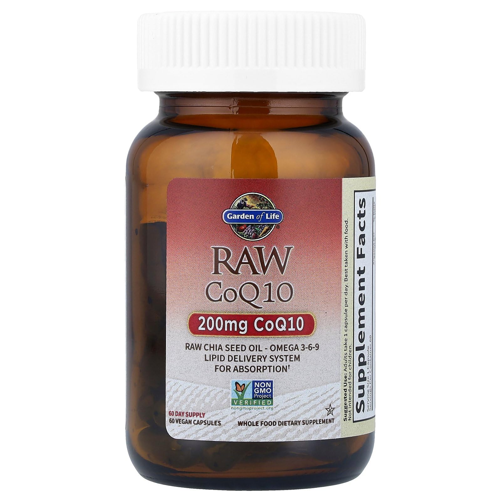 Garden of Life CoQ10 200mg – Vegan Omega 3-6-9 with Chia Seed Oil, 60 Veg Capsules