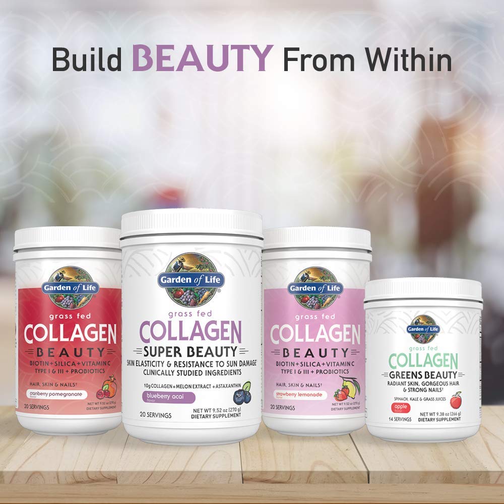 Garden of Life Grass Fed Collagen Super Beauty Powder – Blueberry Acai, 20 Servings