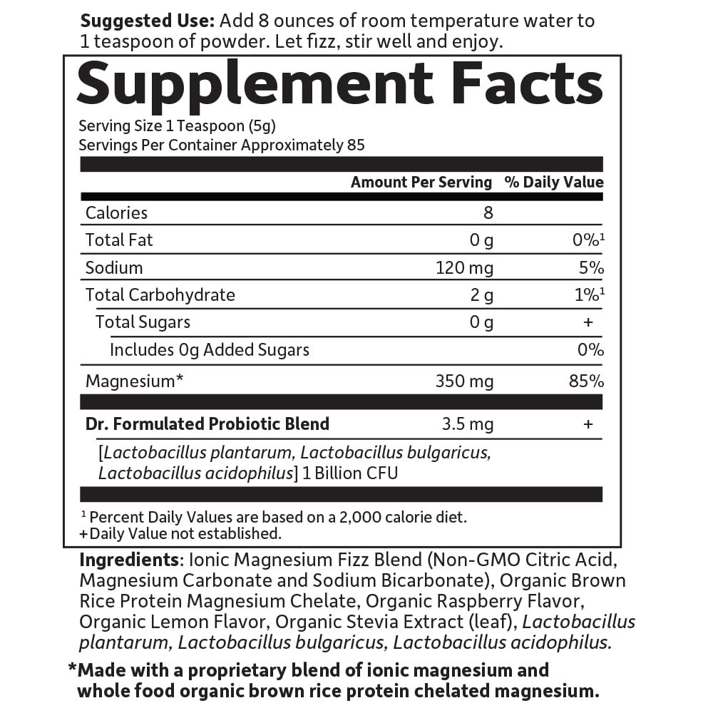 Garden of Life Whole Food Magnesium Powder Raspberry Lemon 421.5g | Vegan, Gluten & Sugar Free