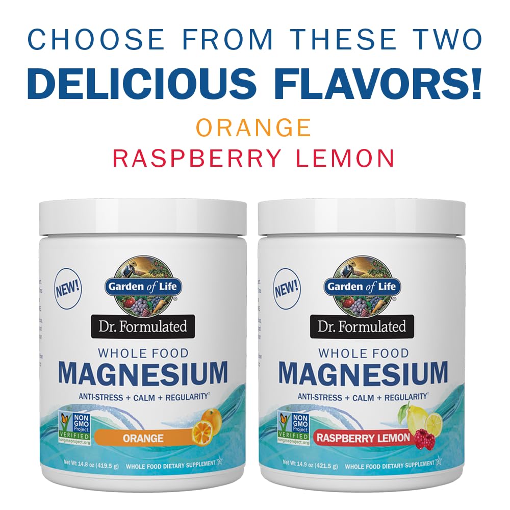 Garden of Life Whole Food Magnesium Powder Raspberry Lemon 421.5g | Vegan, Gluten & Sugar Free