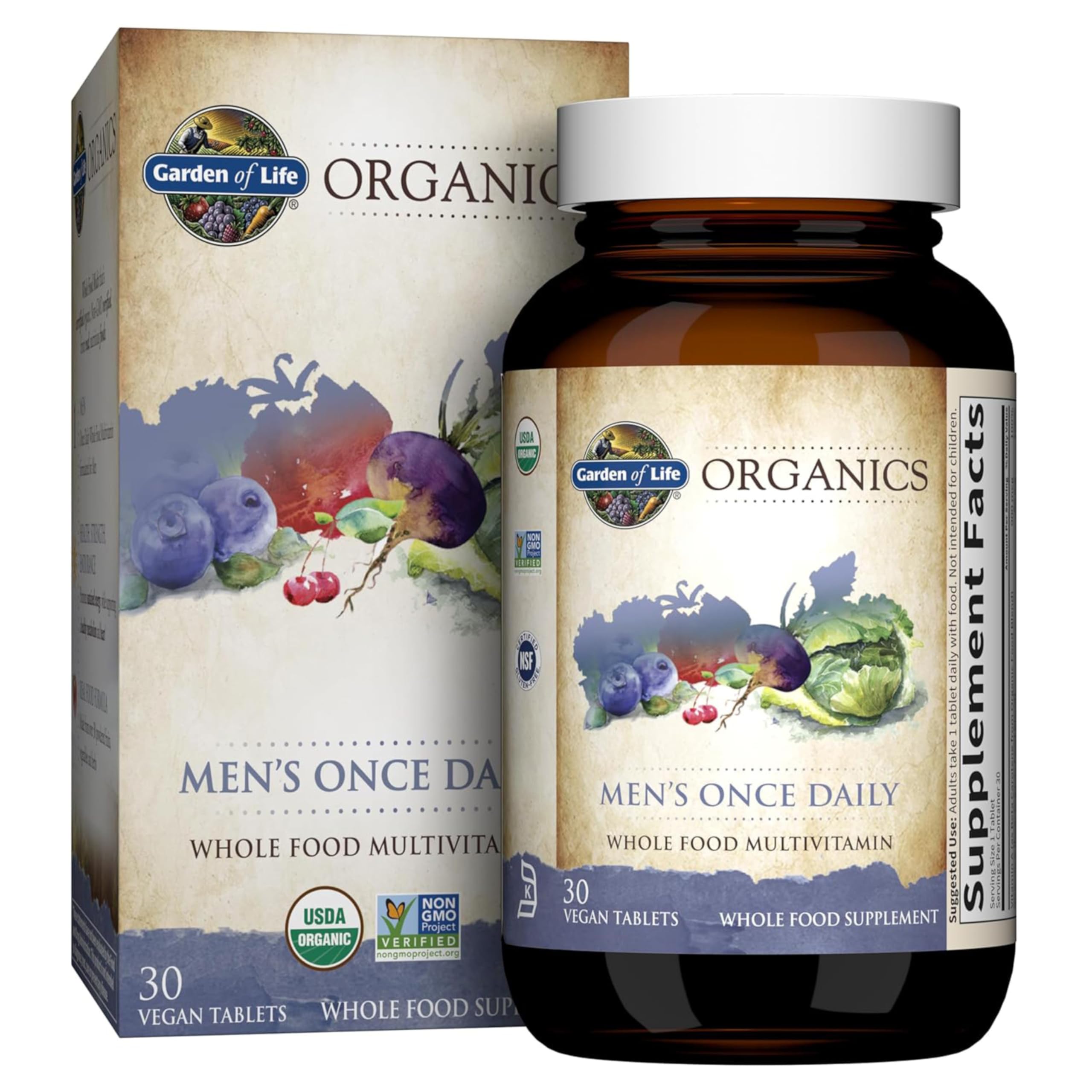 Garden of Life Organics Men's Daily Multivitamin – Organic, Vegan, 30 Tablets