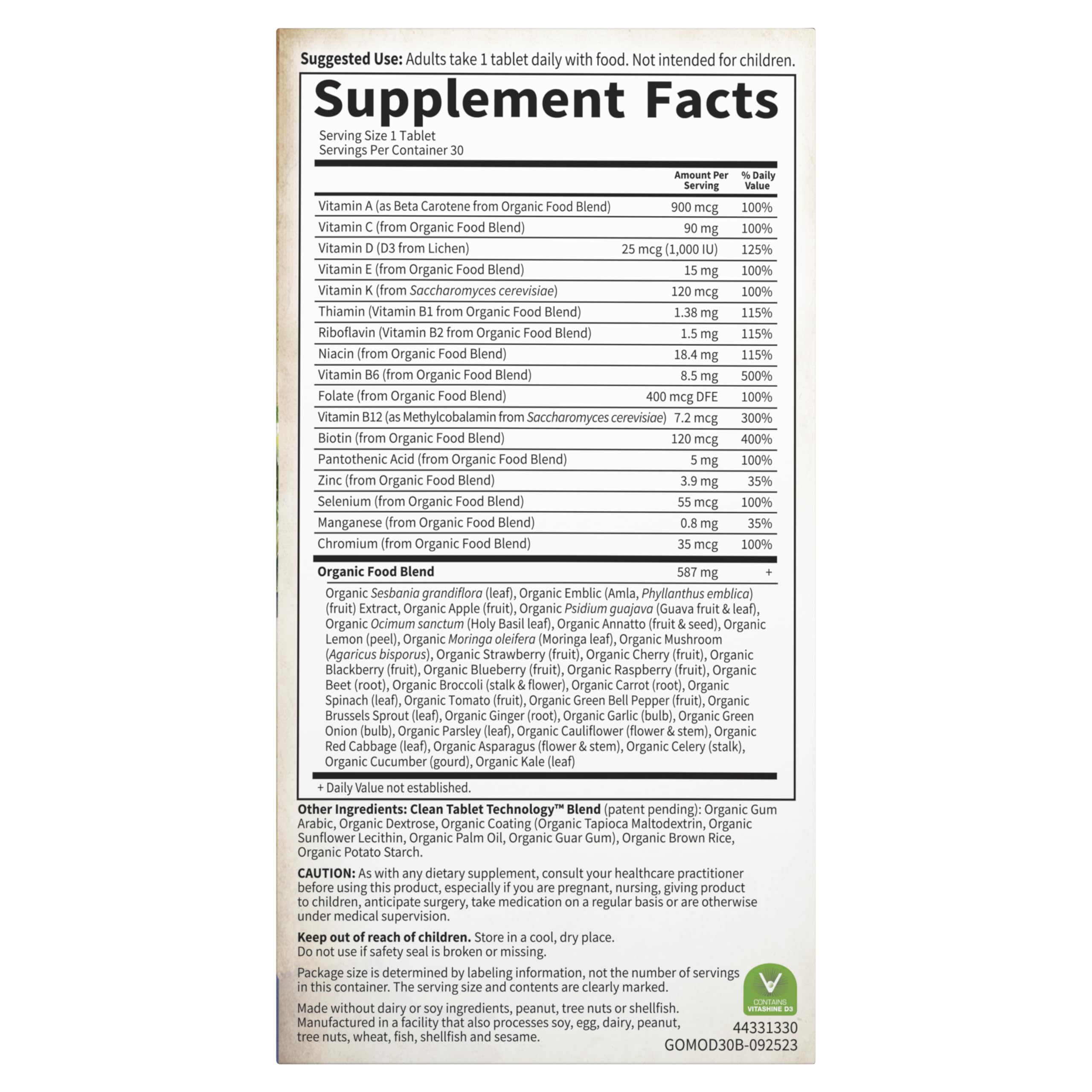 Garden of Life Organics Men's Daily Multivitamin – Organic, Vegan, 30 Tablets