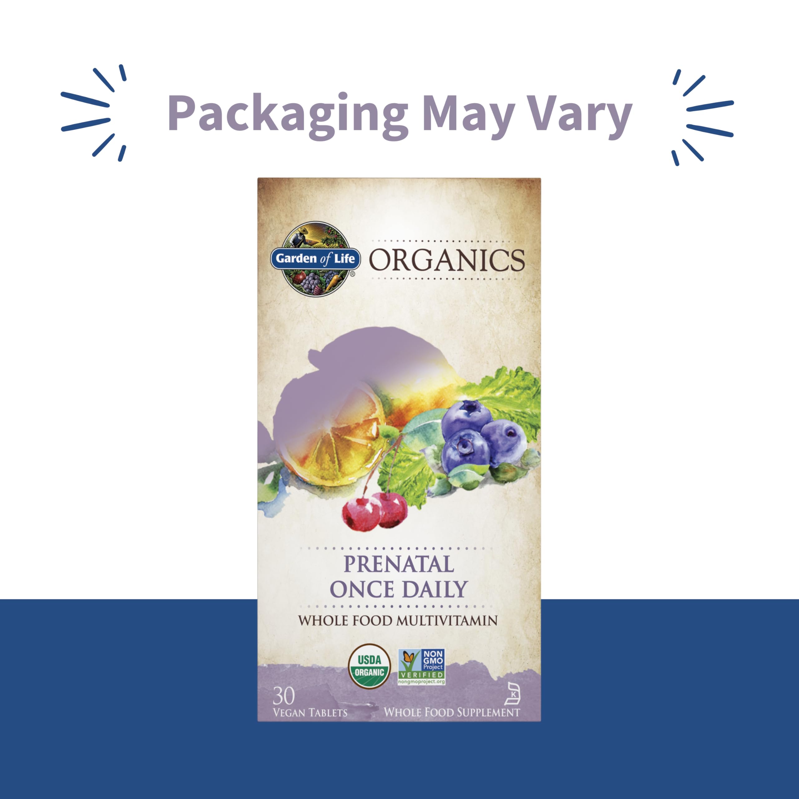 Garden of Life Organics Prenatal Vitamin – Organic, Non-GMO, Gluten-Free, Vegan Prenatal Multivitamin | Folate, Iron, D3, B6, B12, C | 30 Day Supply