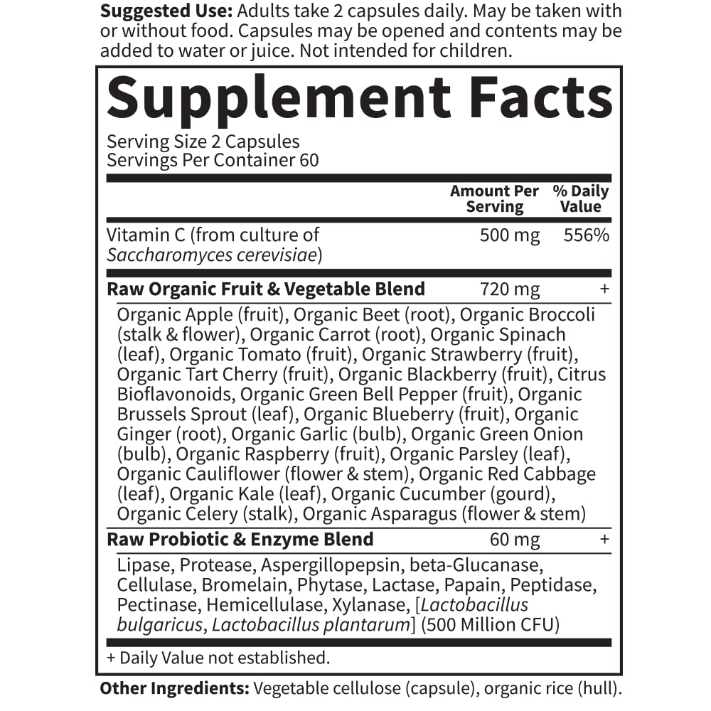 Garden of Life Vitamin Code Raw Vitamin C – 120 Caps, 500mg Whole Food Vitamin C with Probiotics | Vegan, Gluten Free