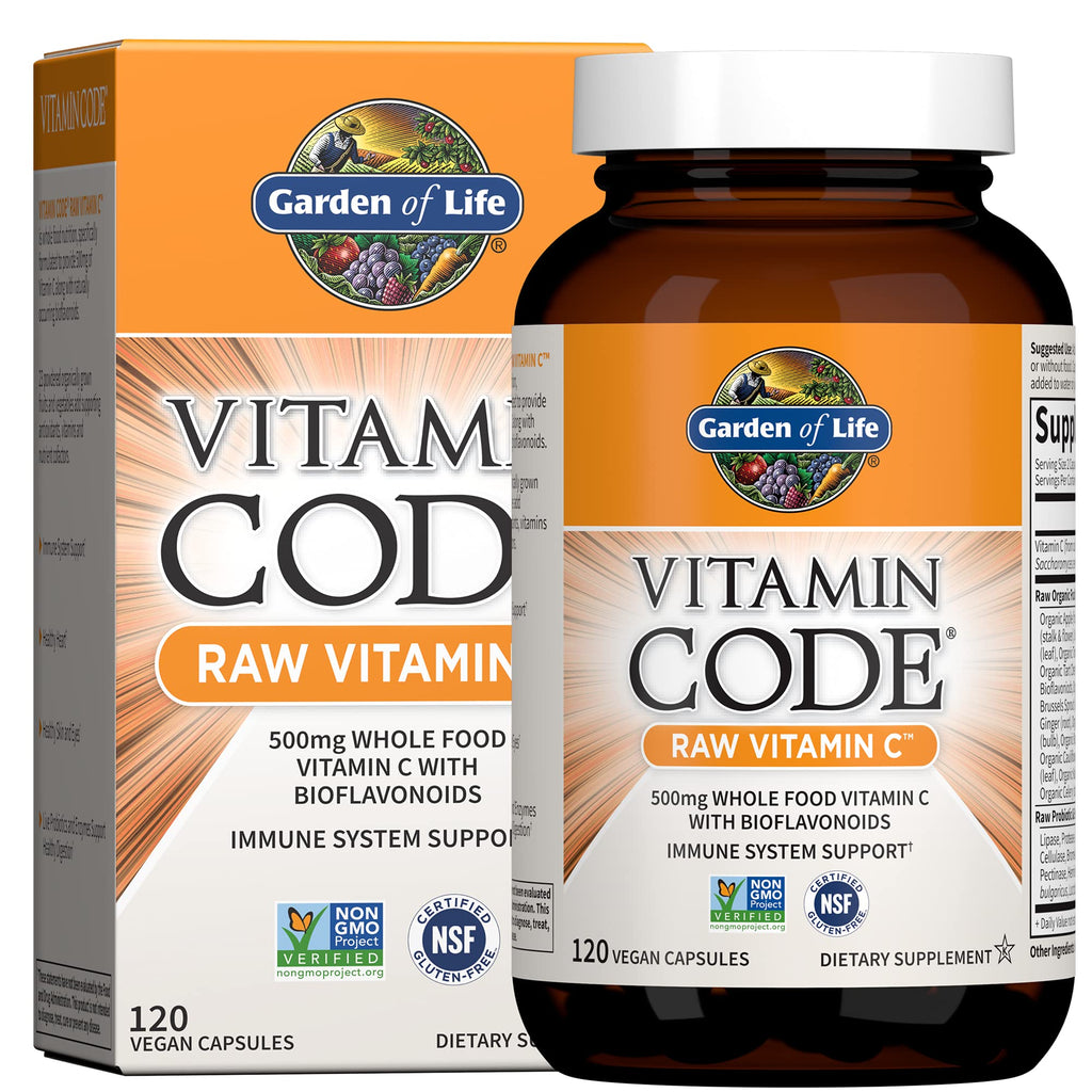 Garden of Life Vitamin Code Raw Vitamin C – 120 Caps, 500mg Whole Food Vitamin C with Probiotics | Vegan, Gluten Free
